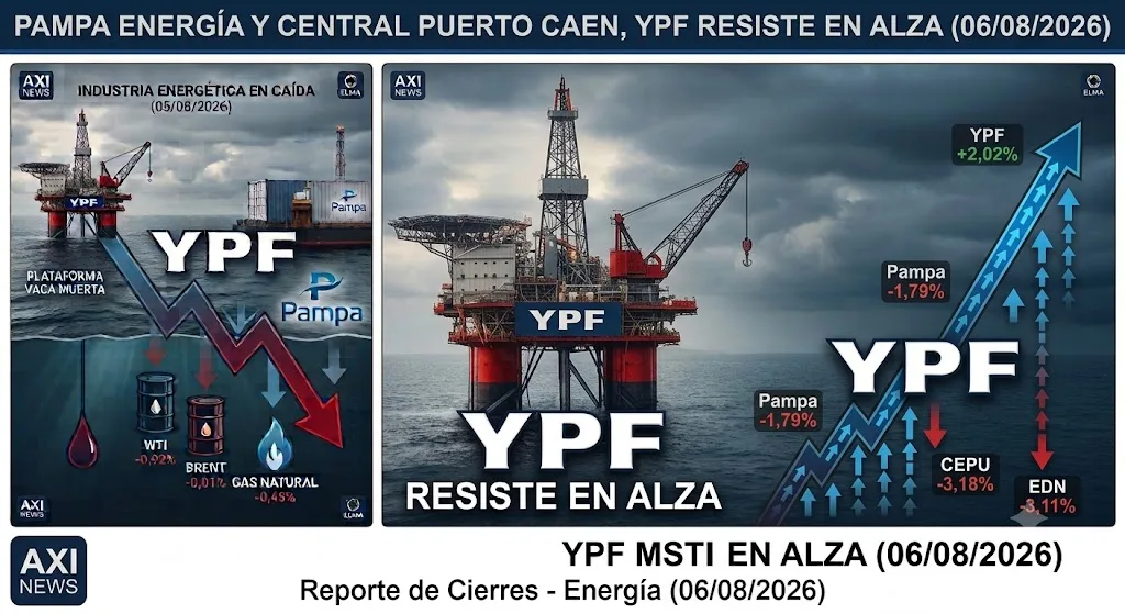 Pampa Energía y Central Puerto lideran las bajas en un día negativo para el Merval, mientras YPF resiste en alza