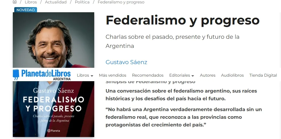 Gustavo Sáenz vende su libro "Federalismo y Progreso": ¿Cuánto sale?