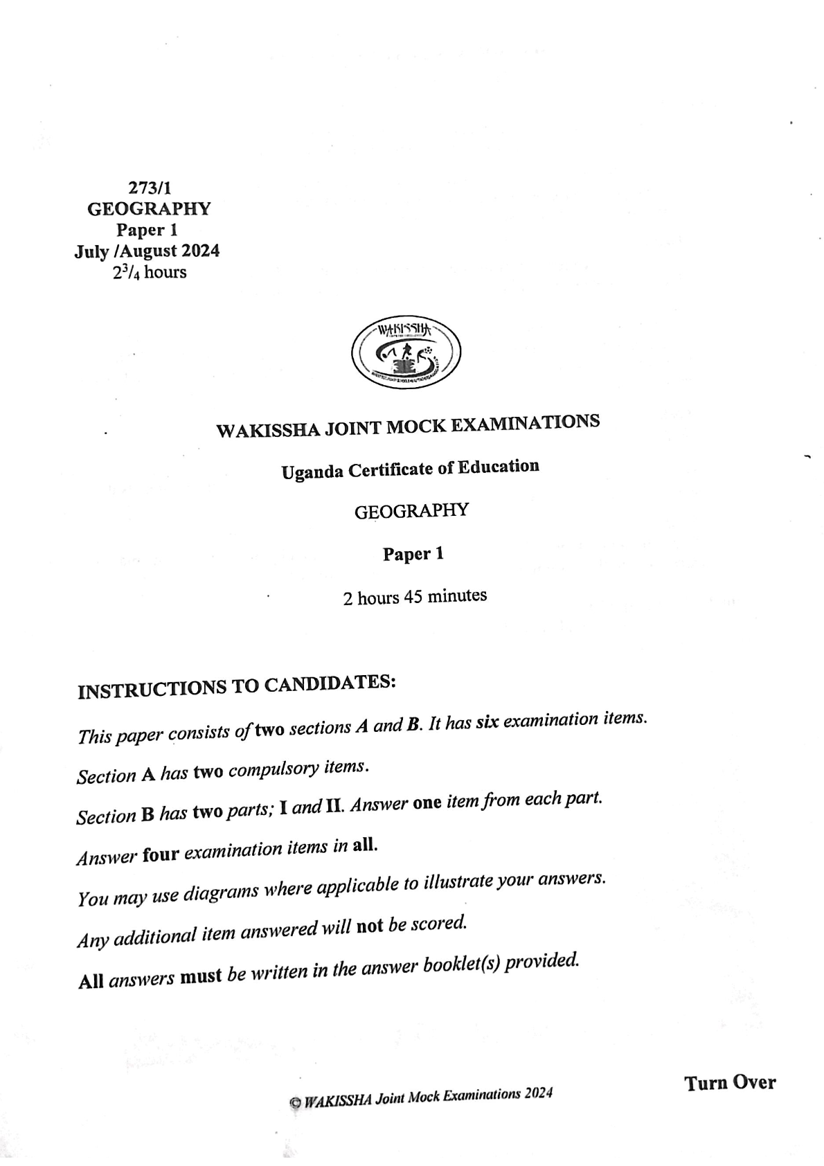 WAKISSHA GEOGRAPHY MOCK 2024