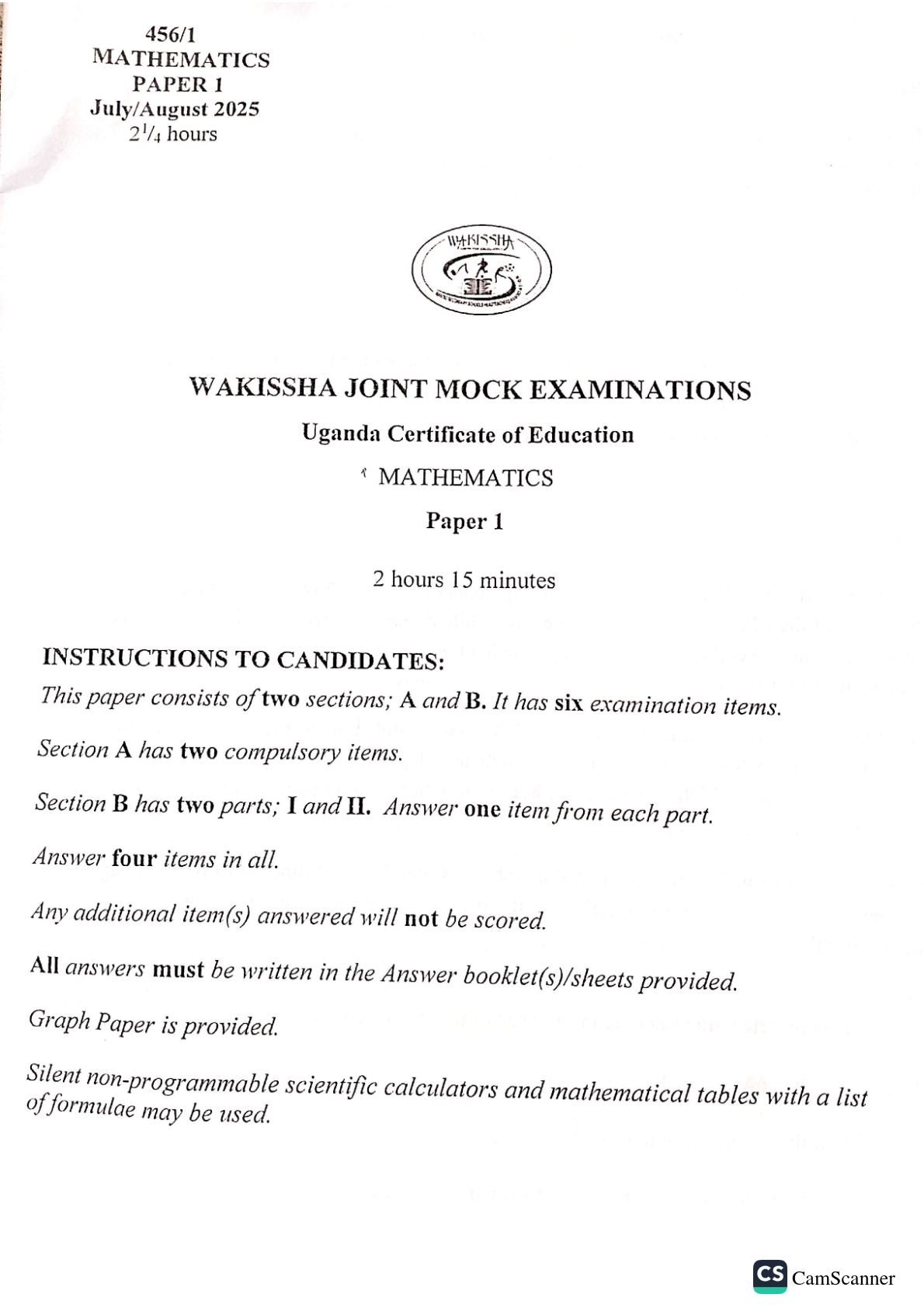 UCE MTC WAKISSHA mock 2025
