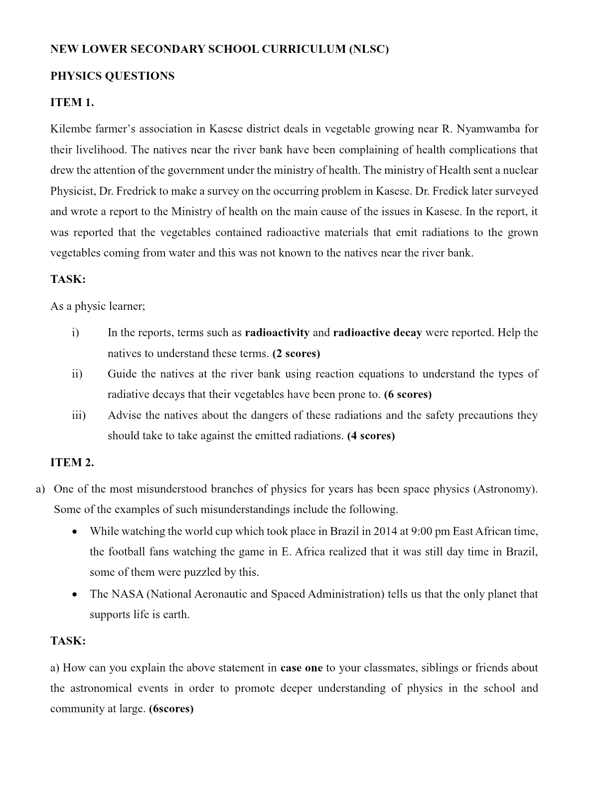 Physics scenario bank