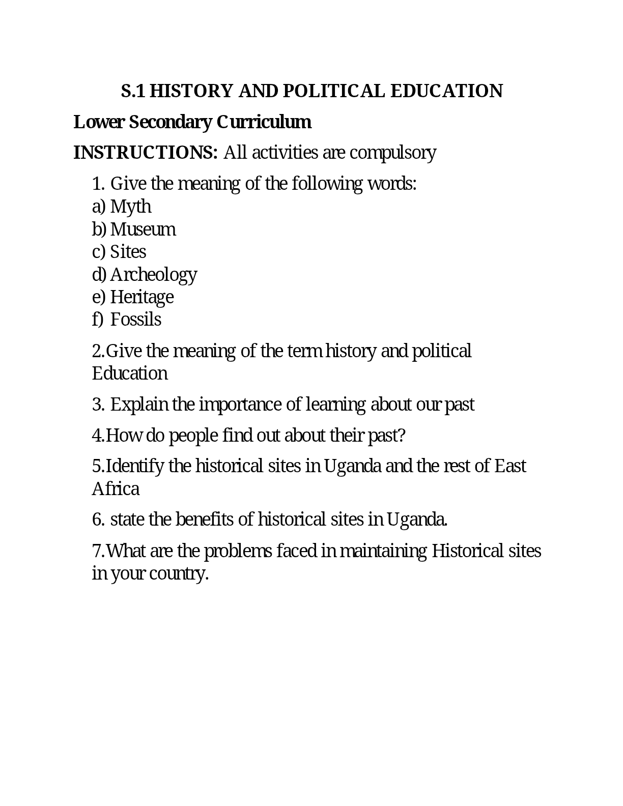 S1 history and political education 