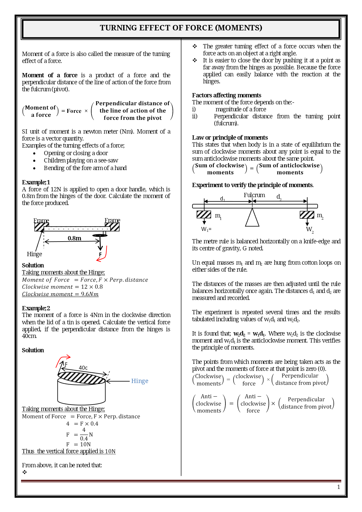 SENIOR TWO PHYSICS NOTES