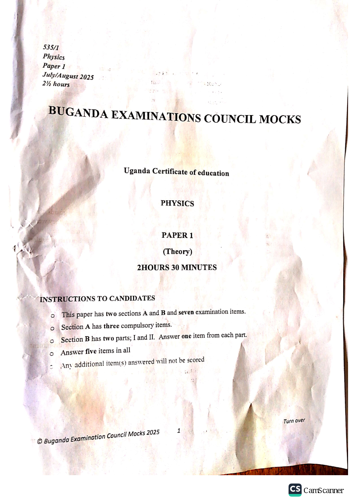 Buganda physics mock 2025