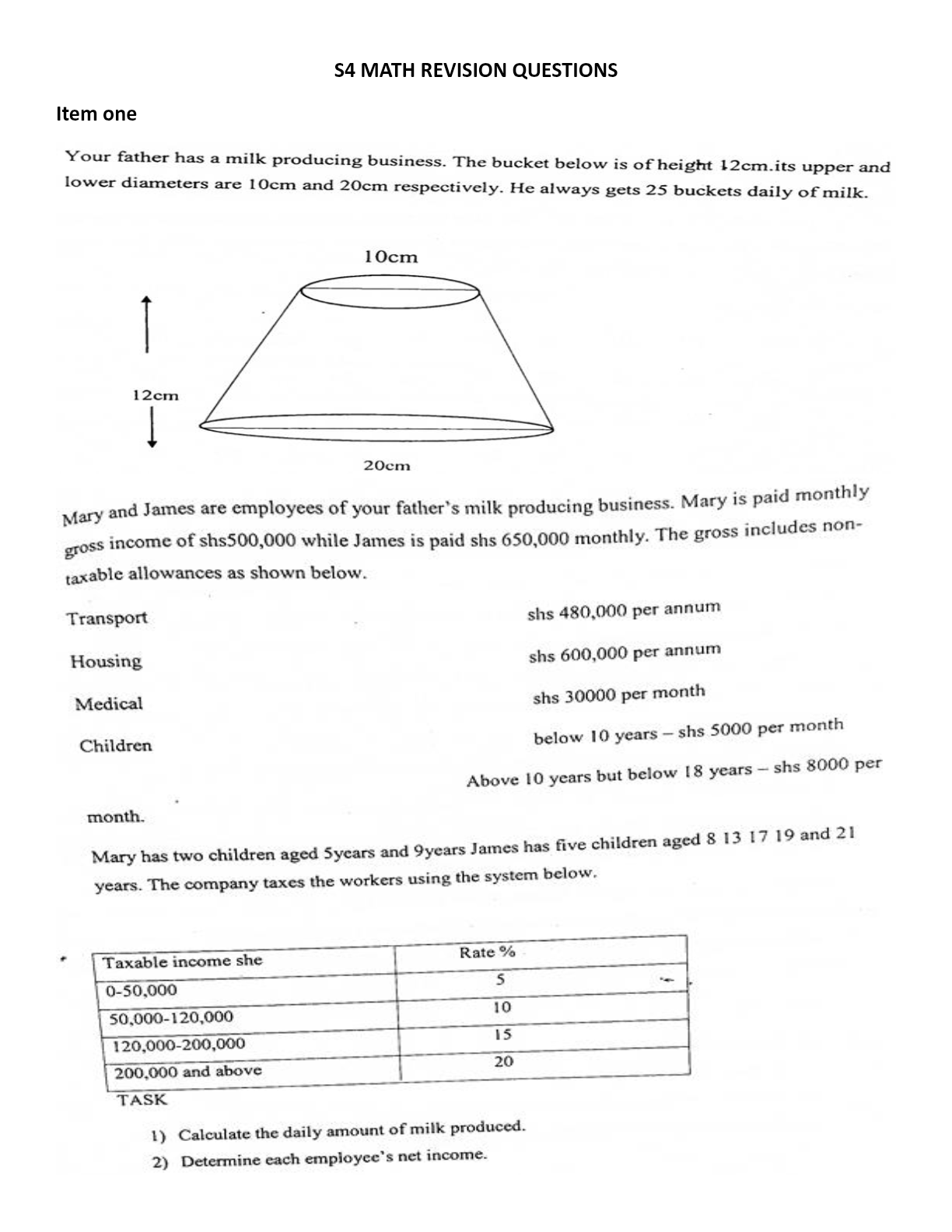 Senior four math revision questions