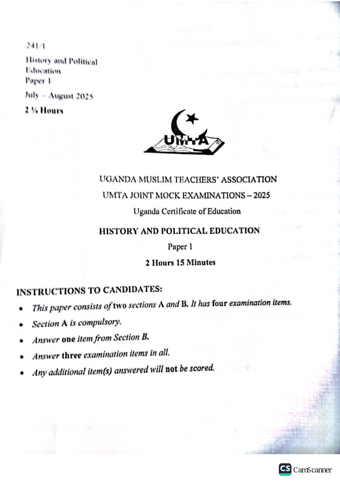 UMTA history joint mock exam