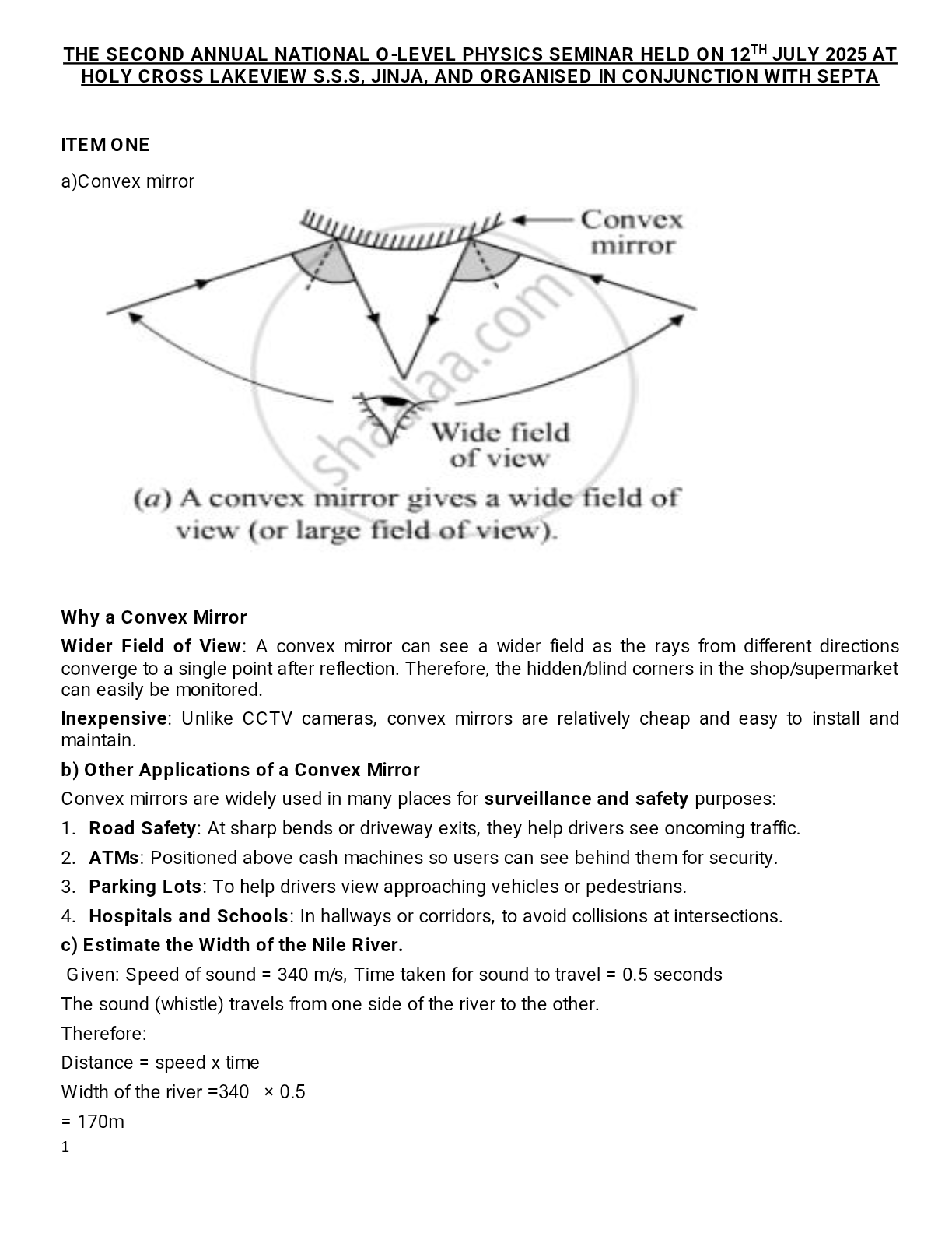 Physics Holy Cross seminar questions and solutions