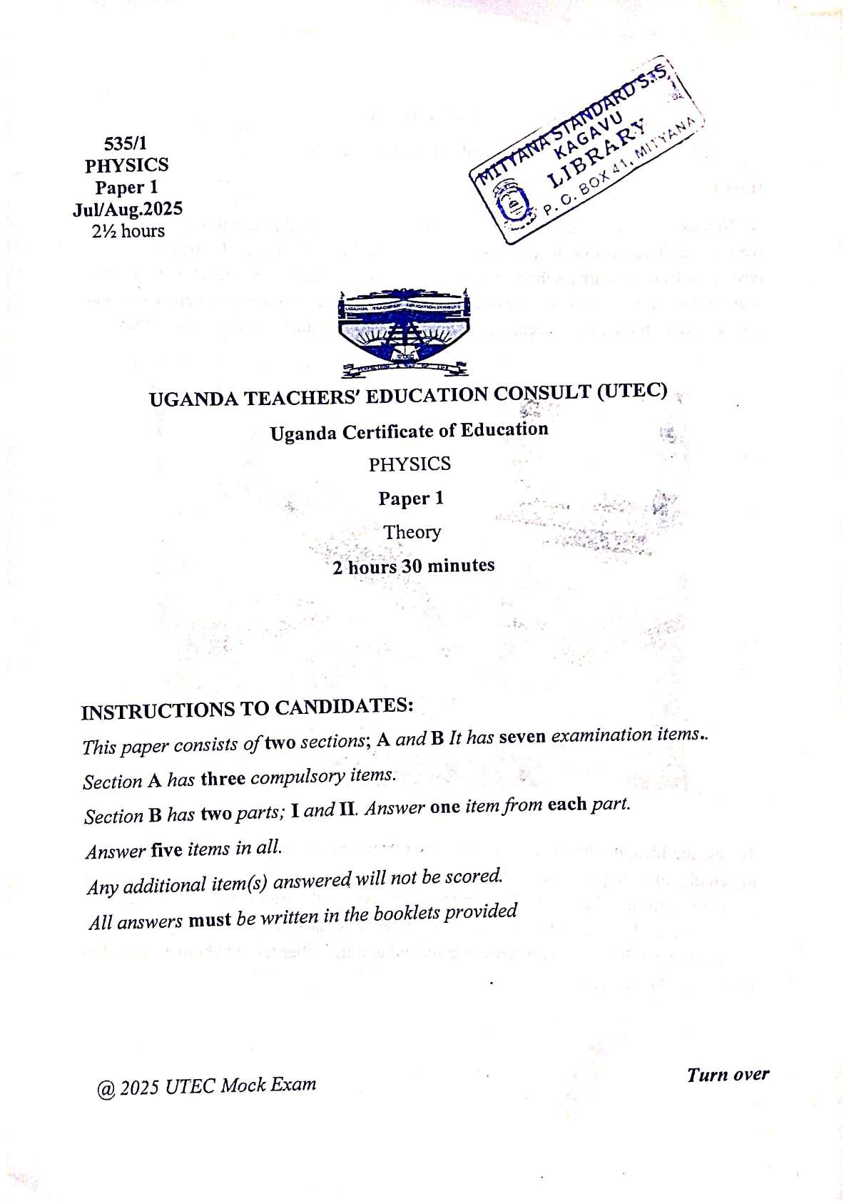 uce physics one UTEC 2025