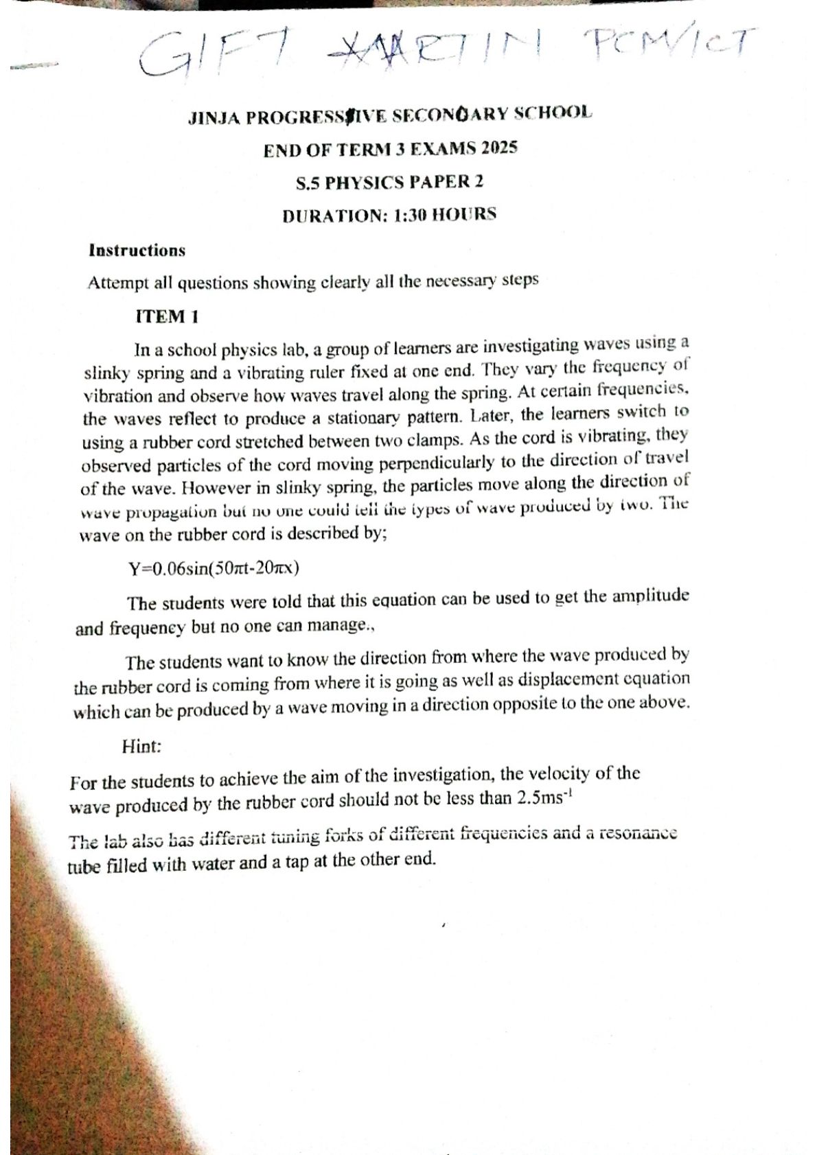 End of term physics 2025