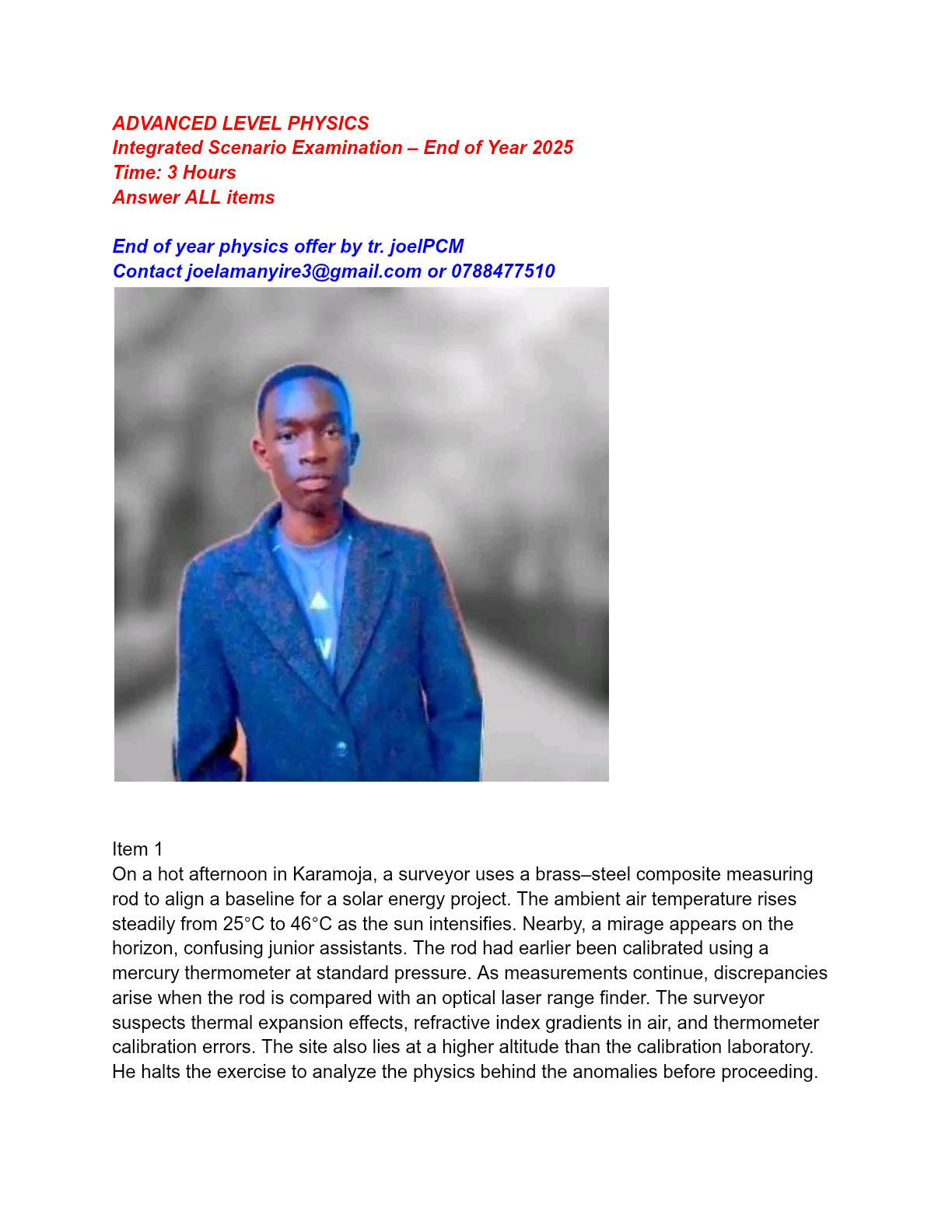 END OF YEAR UACE PHYSICS OFFER BY TR JOELPCM.