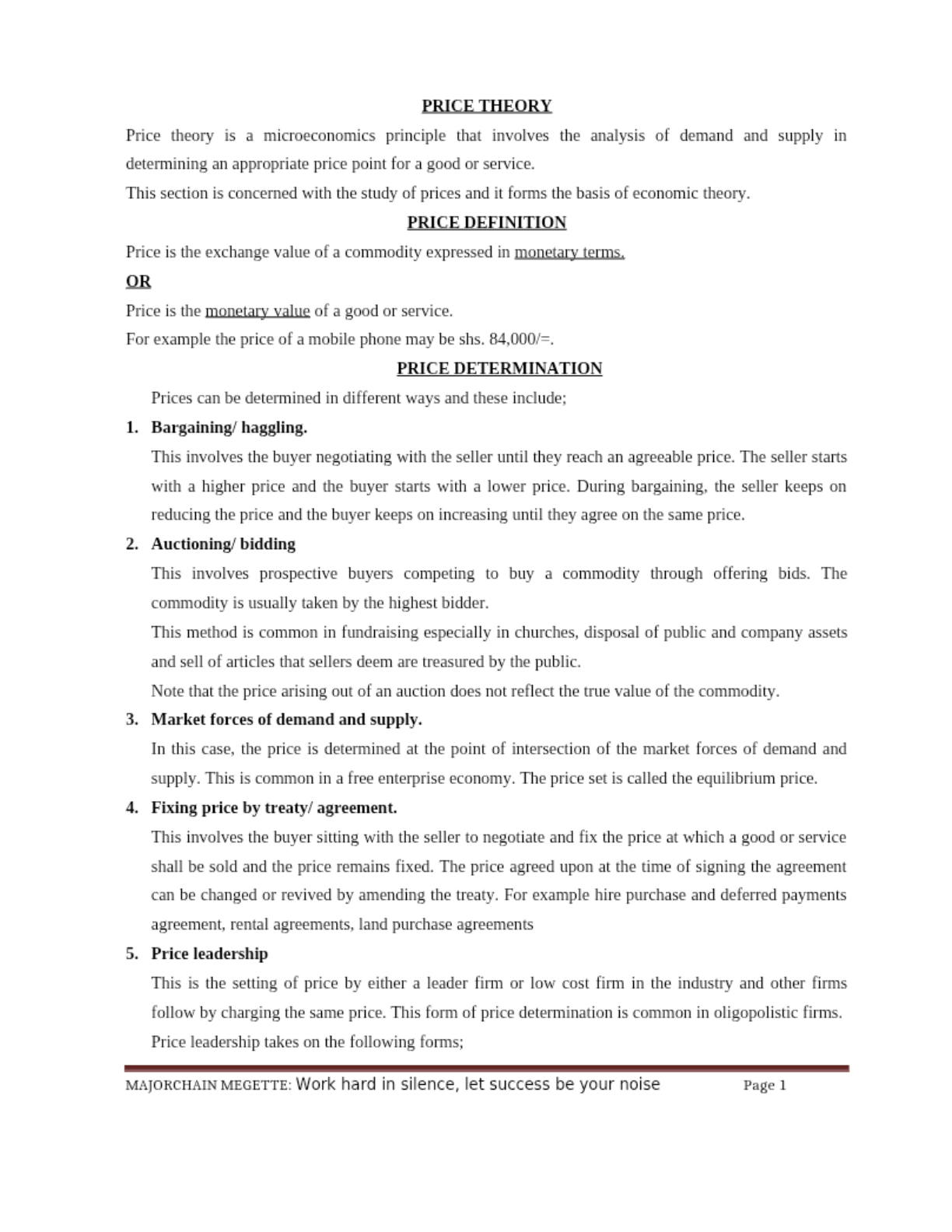 ECONOMICS PRICE THEORY NOTES A LEVEL