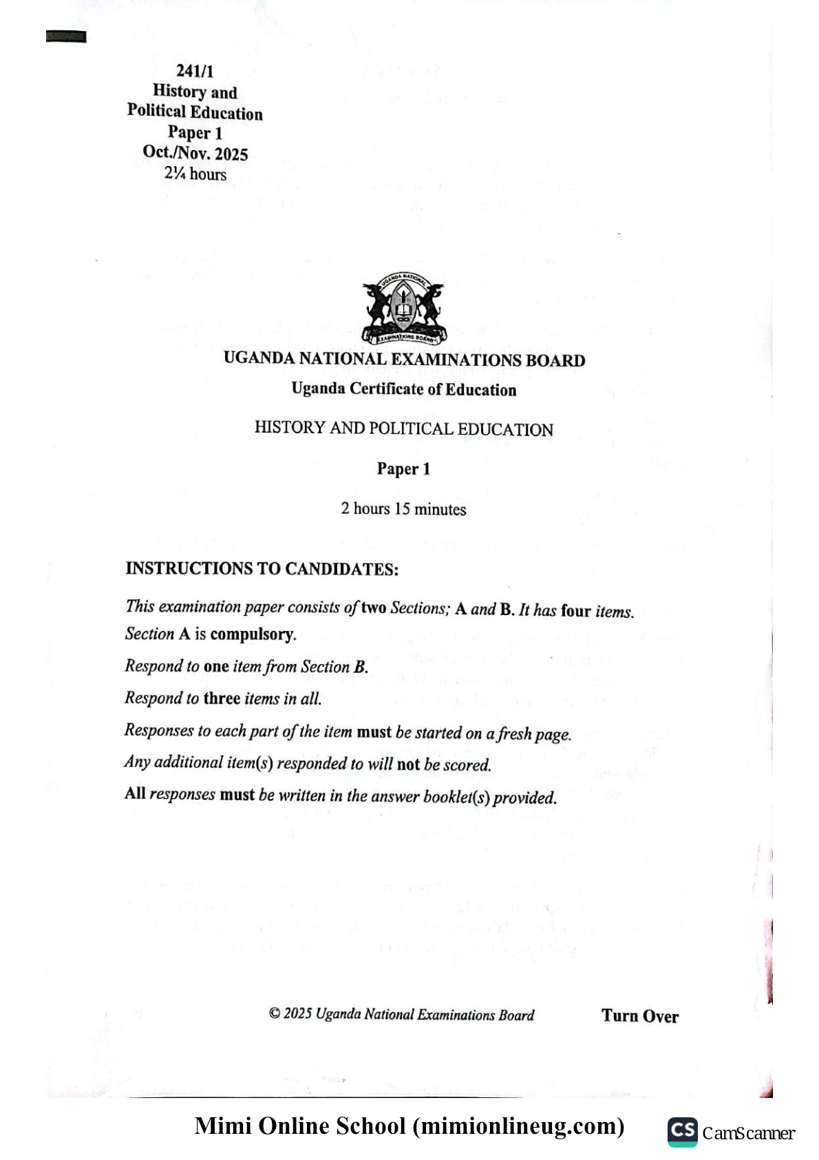 UNEB UCE-HISTORY 2025