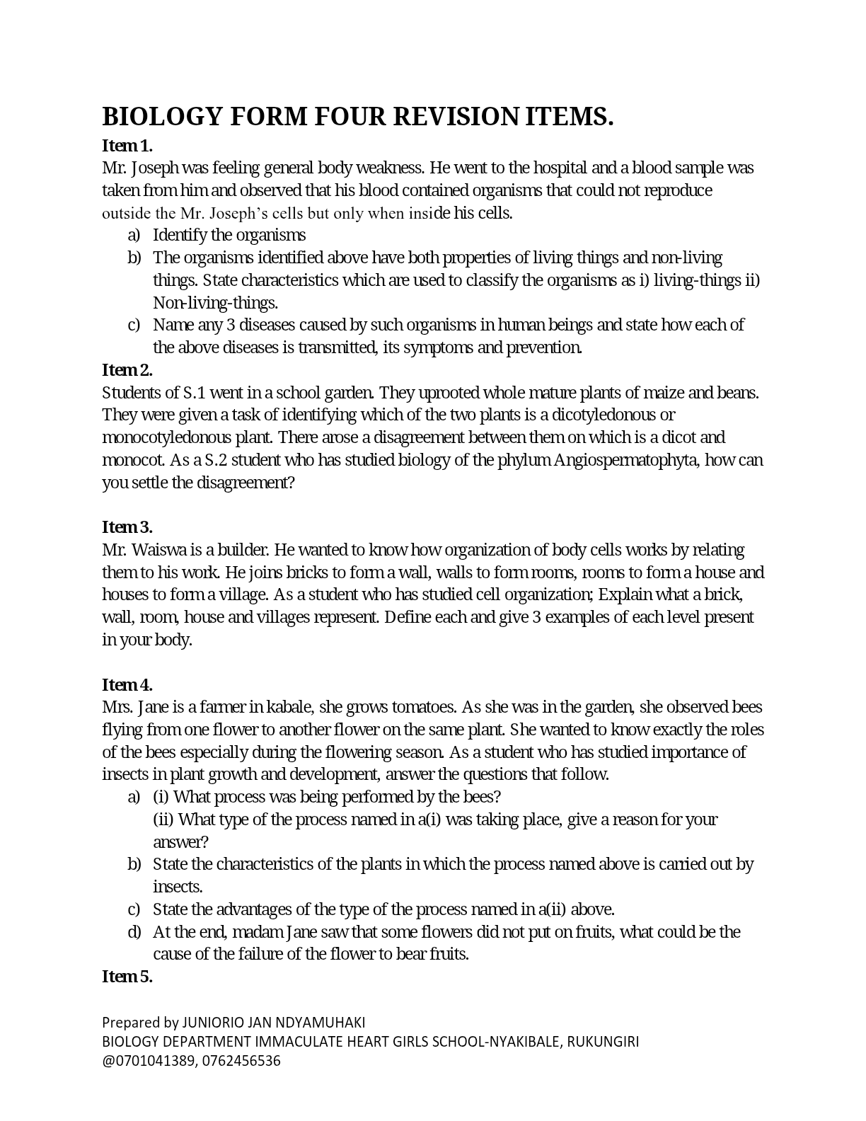 BIOLOGY O-LEVEL REVISION ITEMS NEWCURRICULUM (1)