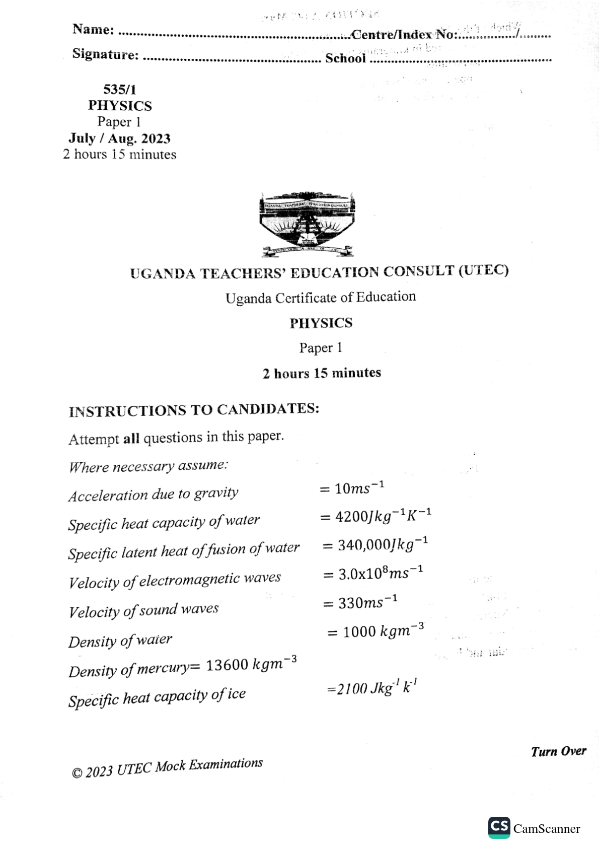 uganda teachers education consult 2023 physics s 4 2