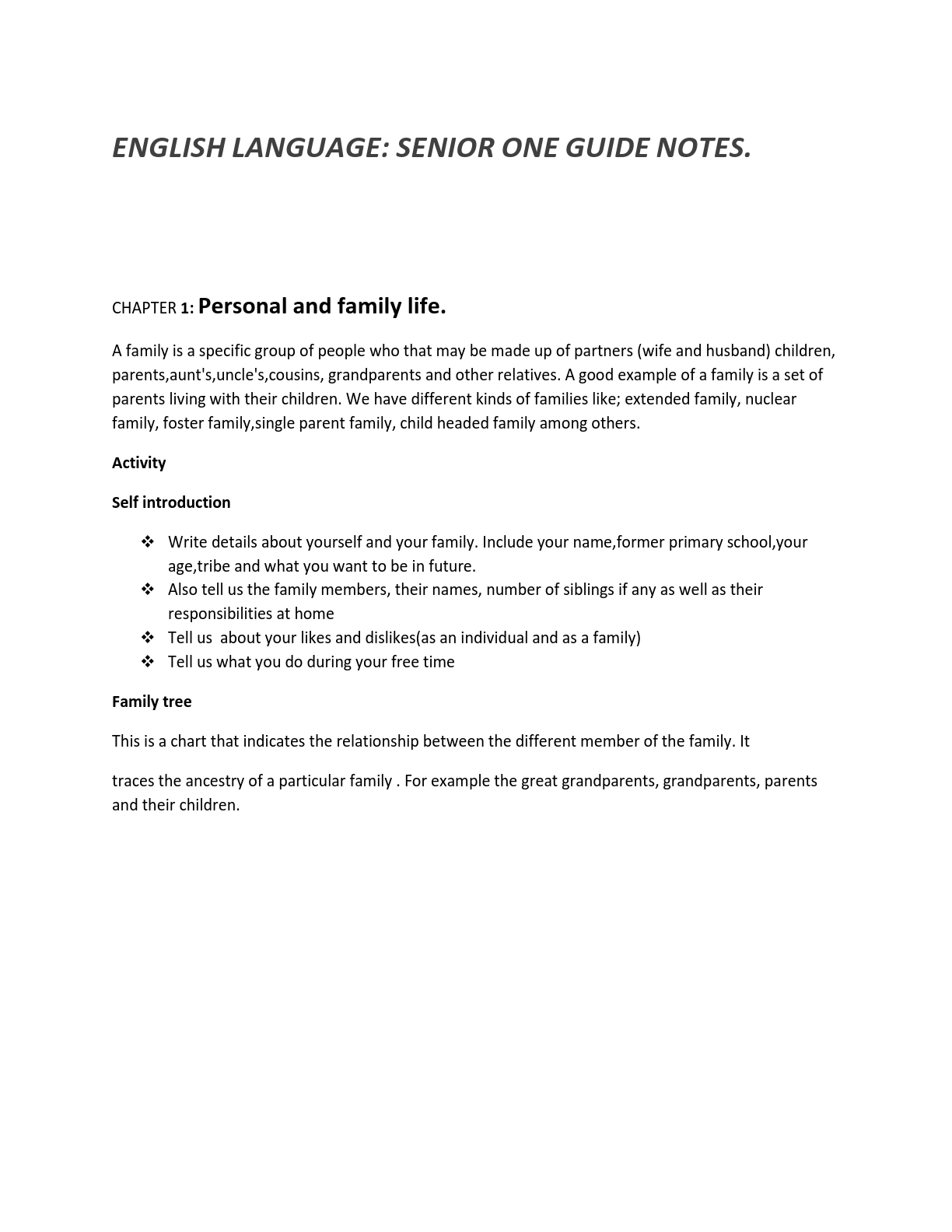 s1 english guide notes