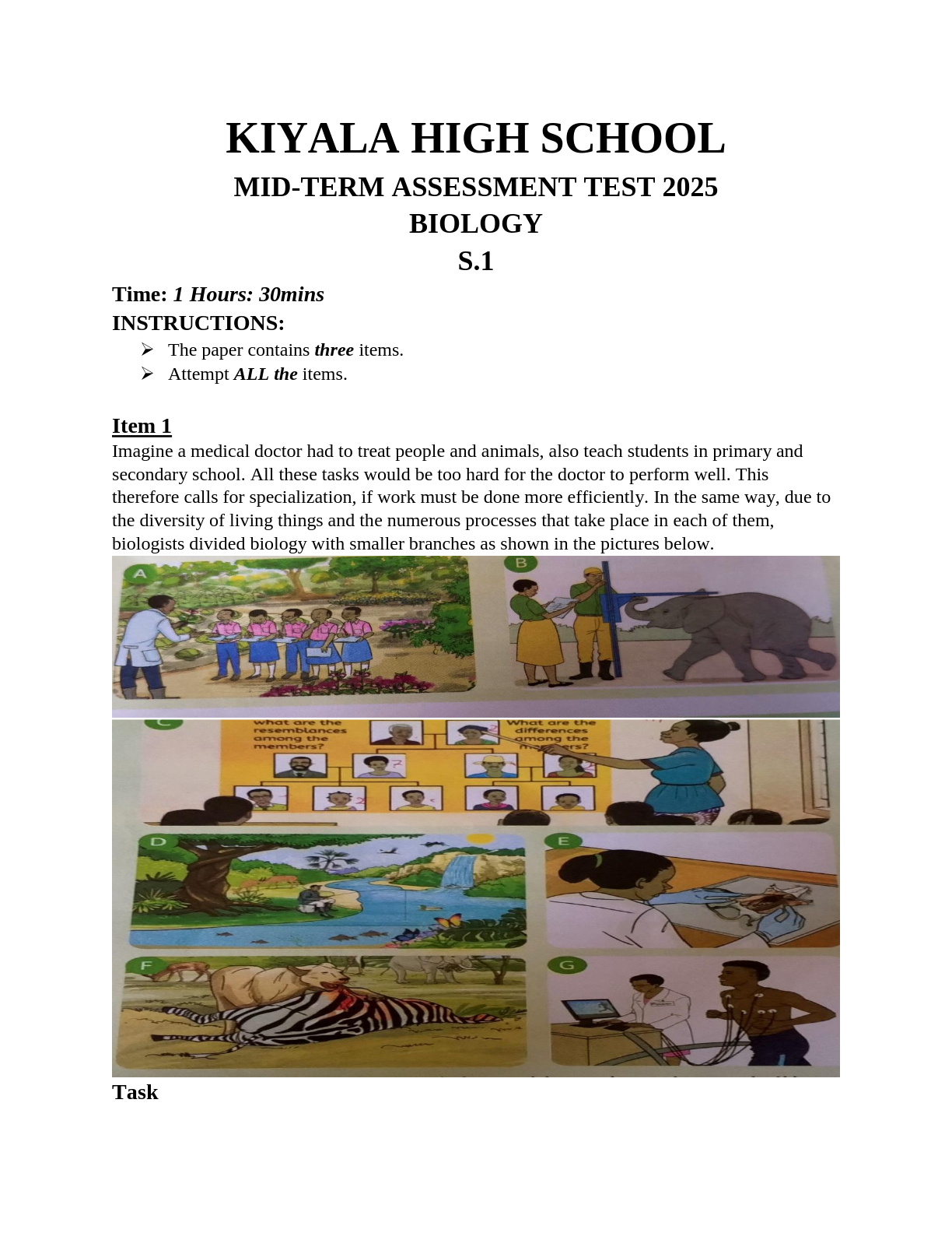 kiyala high school s 1 biology mid term examinations 2025