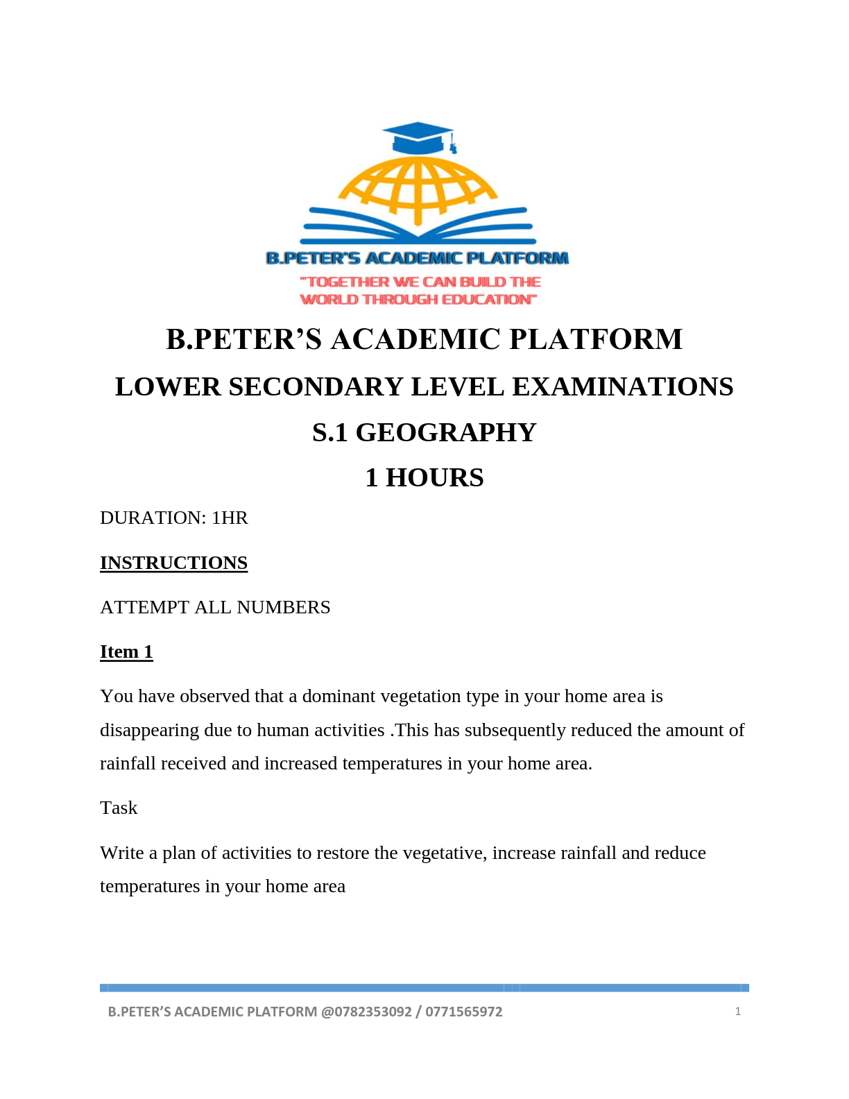 B peters academic platform s 1 geography test