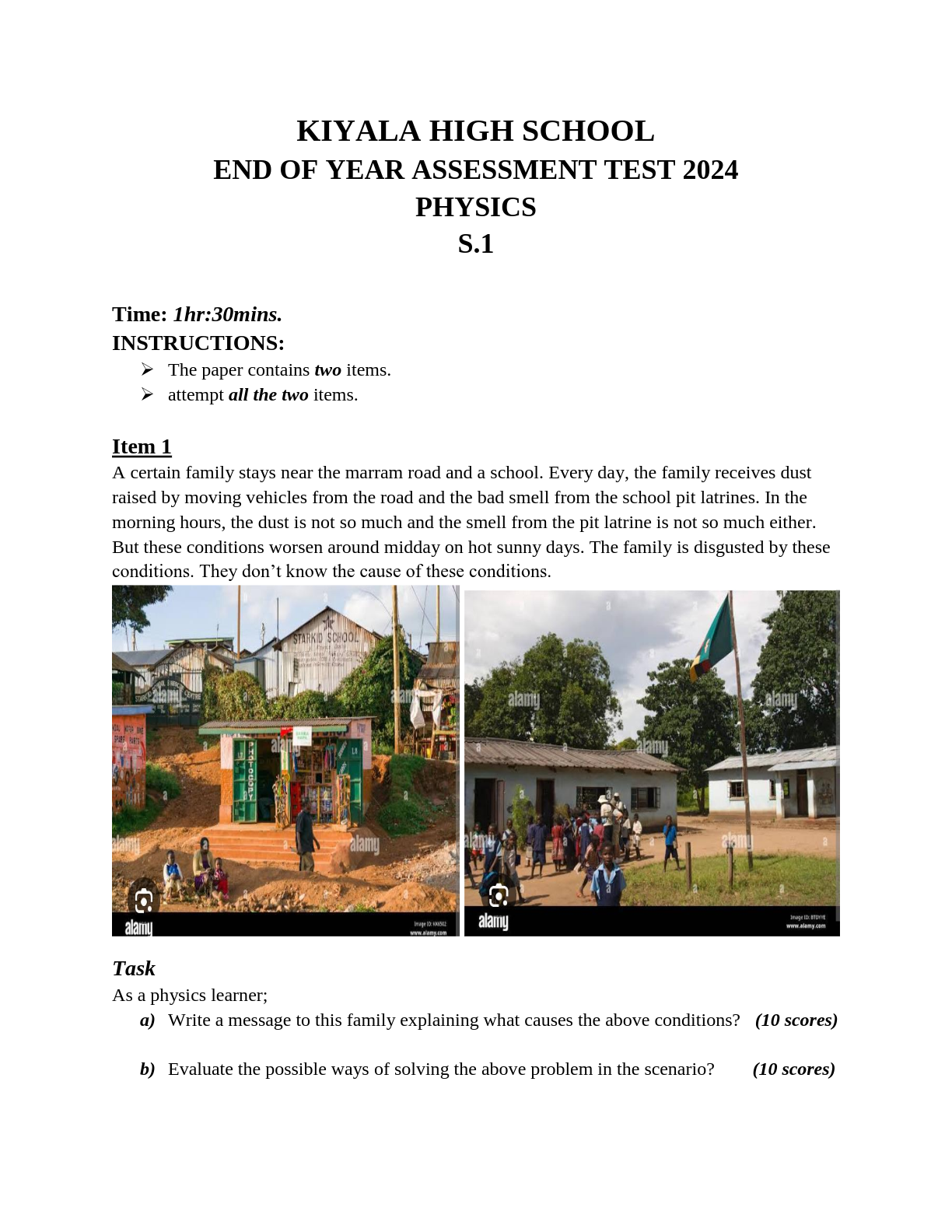 kiyala high school end of year assessment test 2024 physics s 1