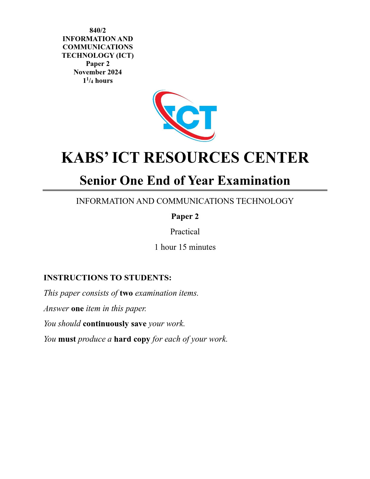 information and communications technology ict paper 2 practical