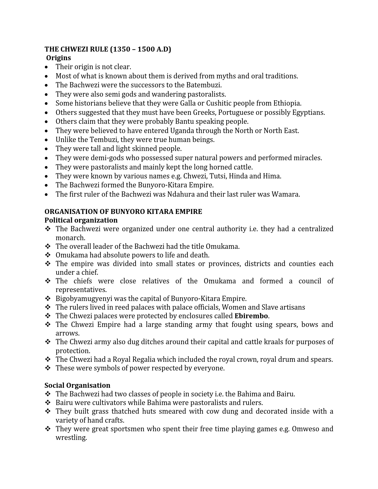 senior two history the chwezi rule 1350 1500 a d origin