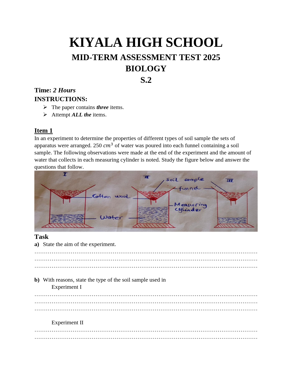 kiyala high school mid term assessment test 2025 biology s 2