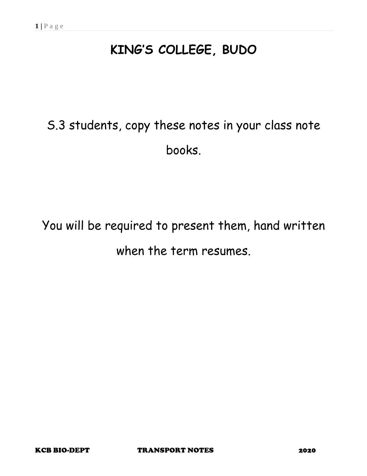 kings college buddo s2 biology transport notes