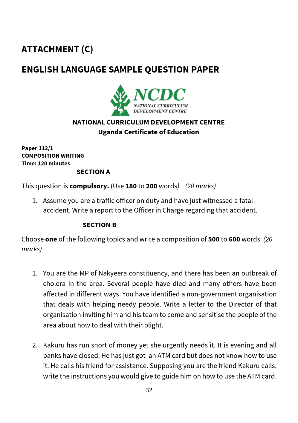 NCDC english language sample question paper