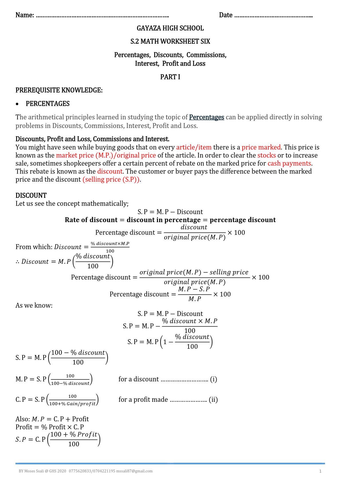 gayaza high school s 2 mathematics examinations