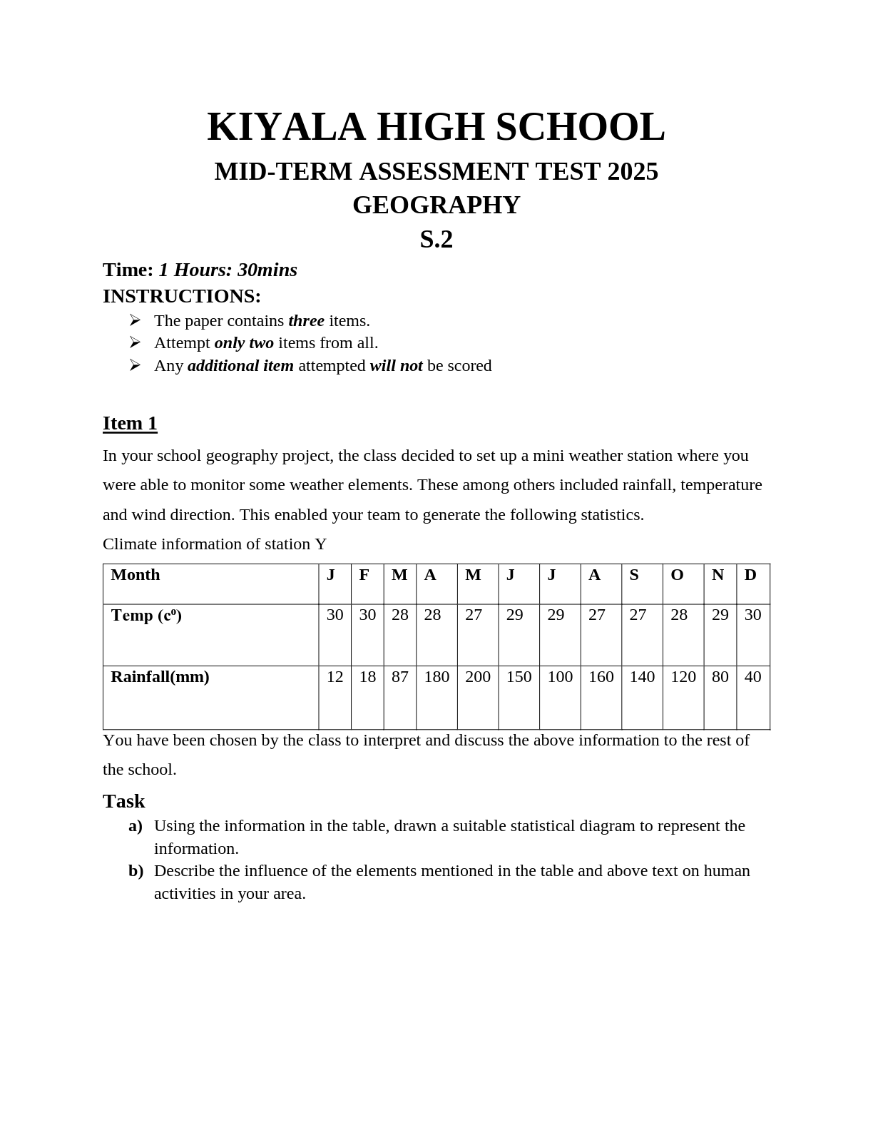 kiyala high school s 2 geography mid term examinations 2025