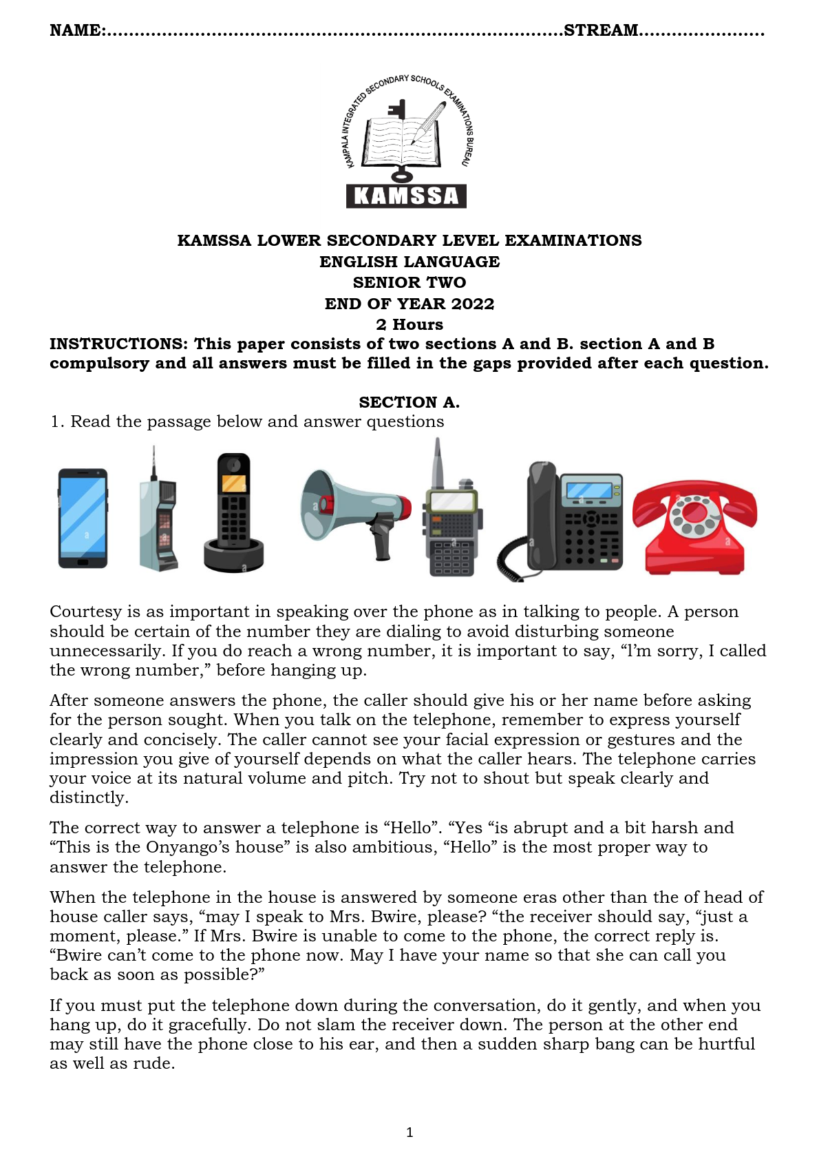 english language senior two end of year 2022