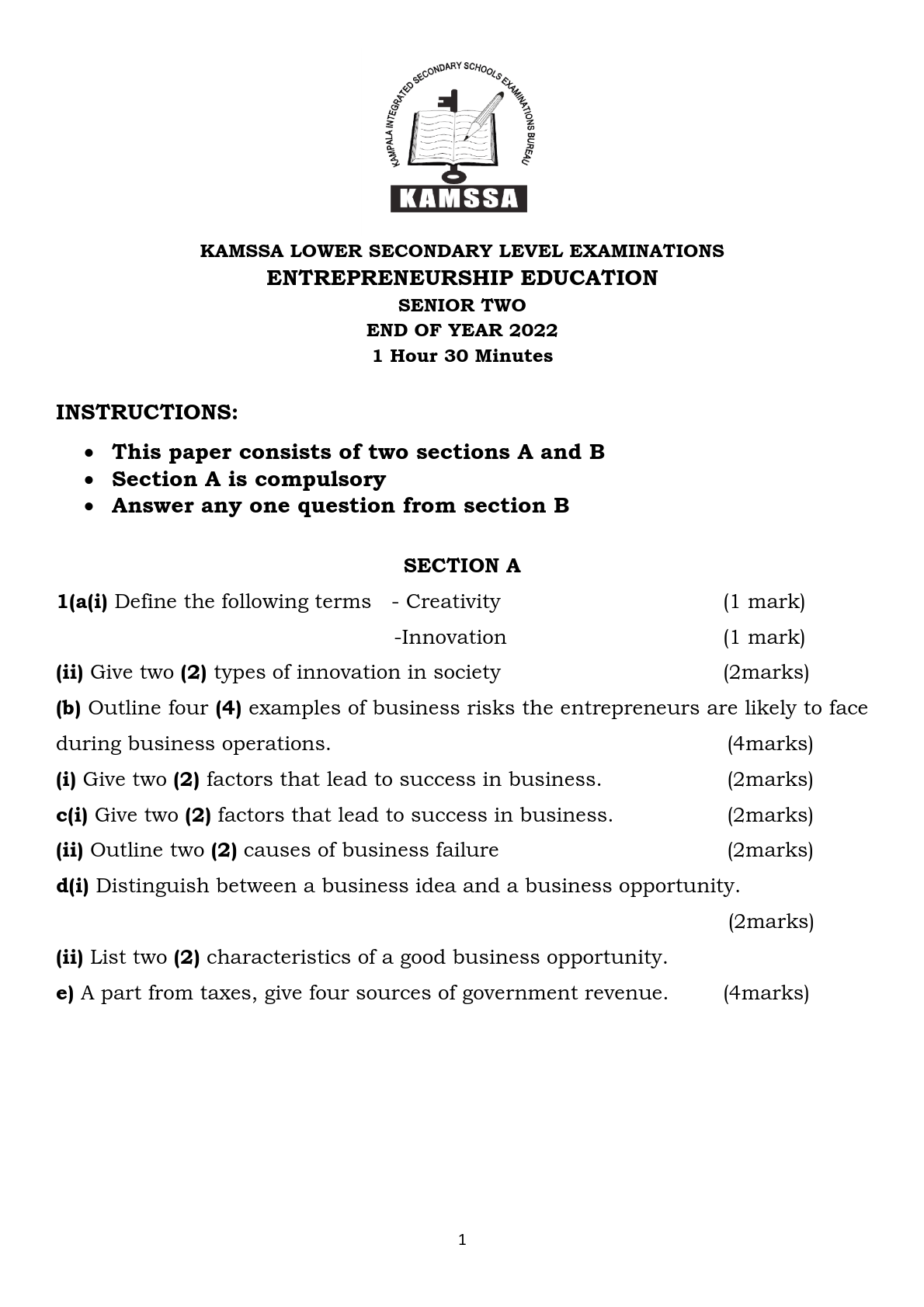 s2 entrepreneurship education examinations