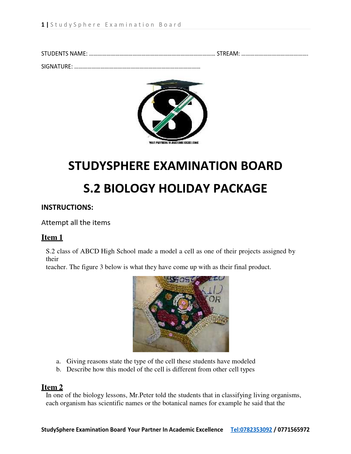 s2 biology holiday package sseb