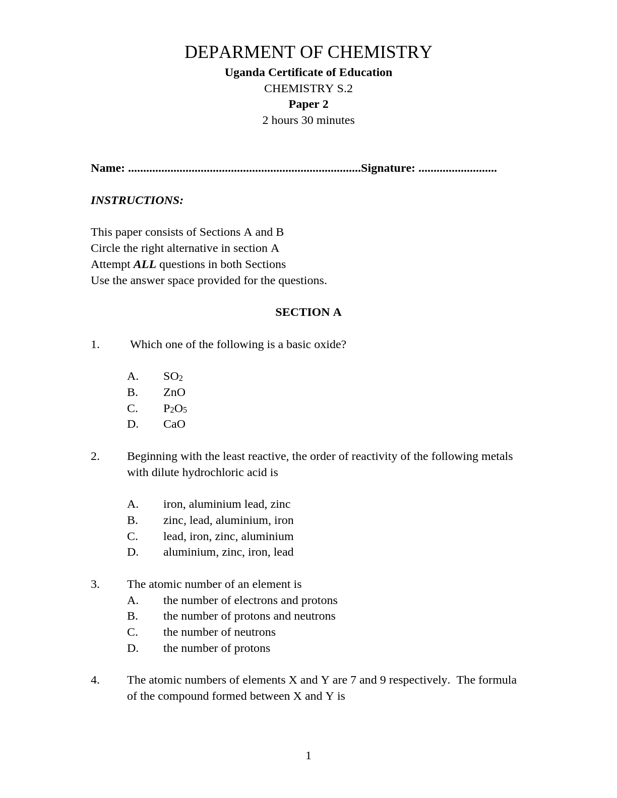 deparment of chemistry chemistry s 2