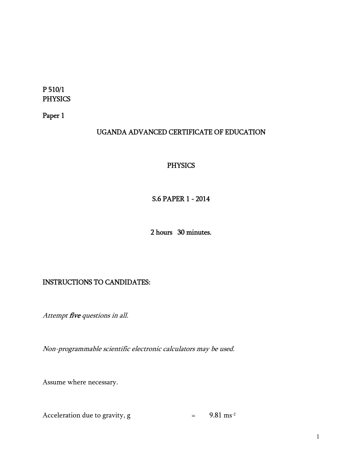 physics paper 1 past papers A level