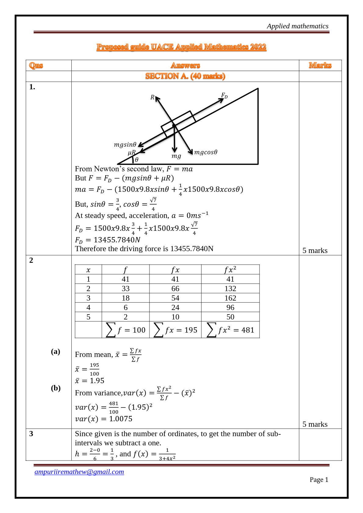 proposed guide applied mathematics paper 2 uace 2022