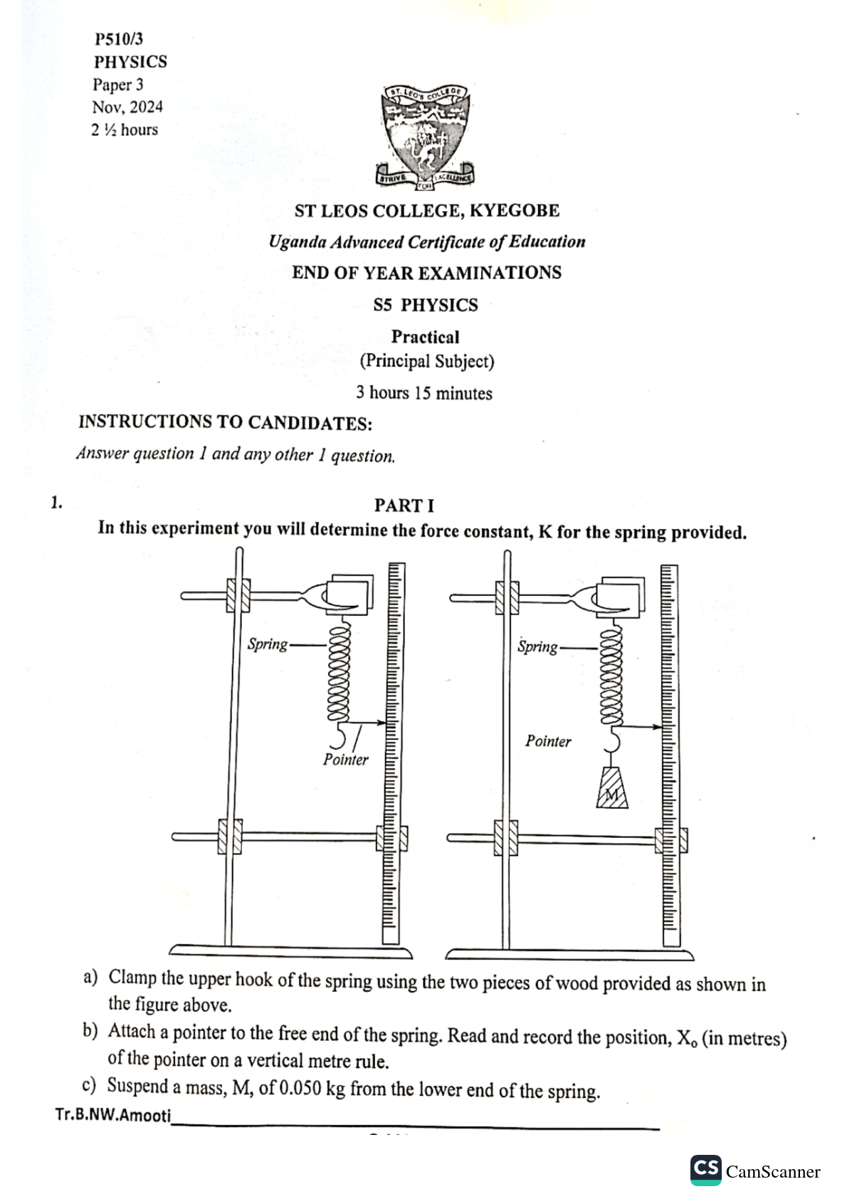 st LEOS college kyegobe uace s 5 physics paper 3