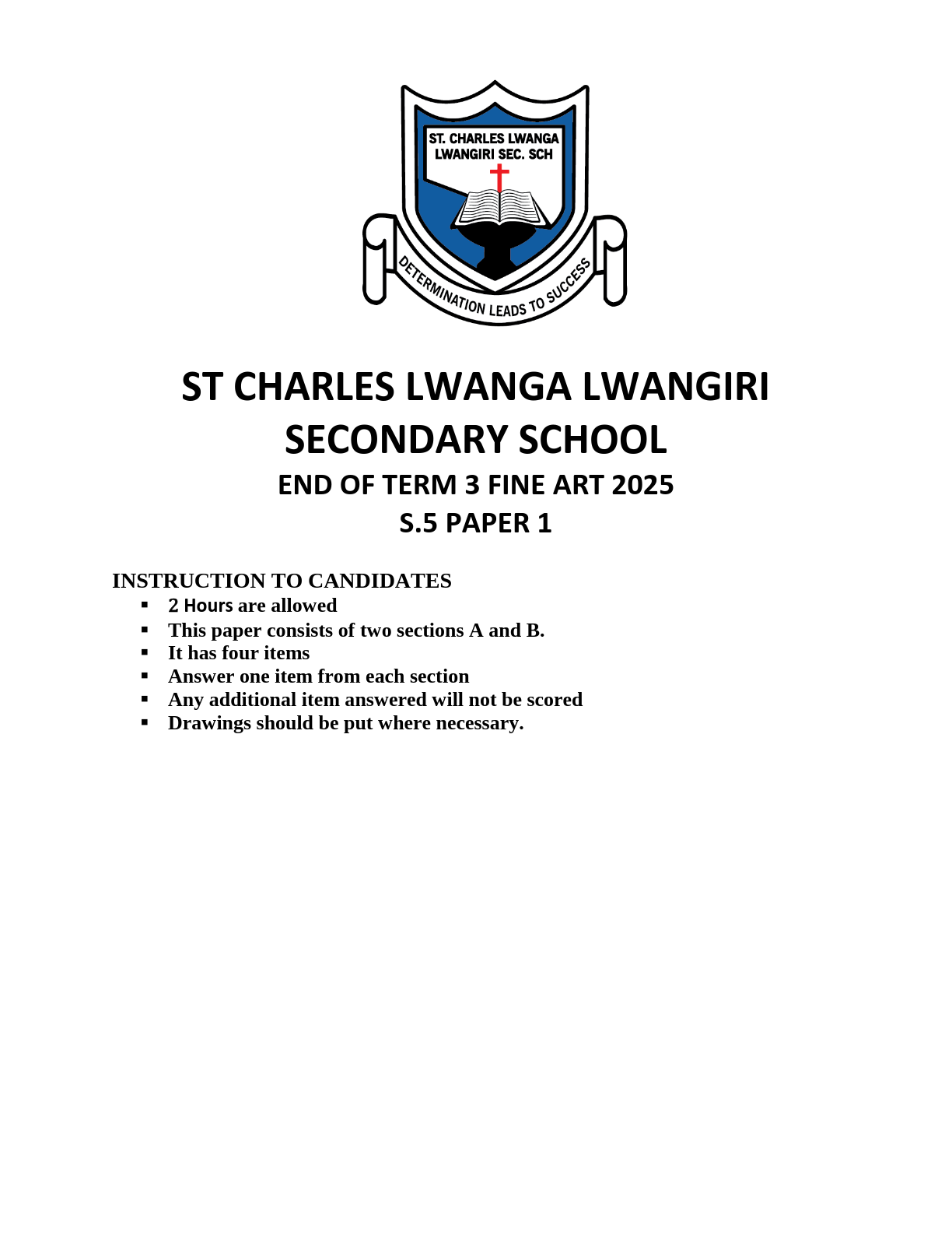 s5 fine art paper 1 end of term 3 2025 st charles lwanga