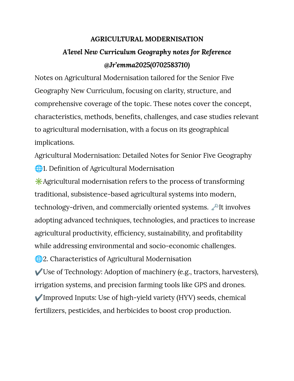 agricultural modernisation a level new curriculum geography notes for reference