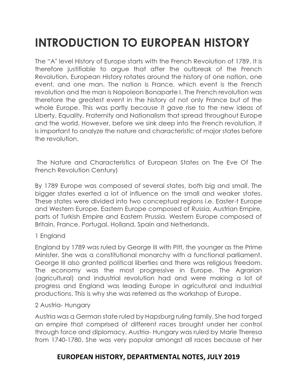 A-LEVEL European History NOTES