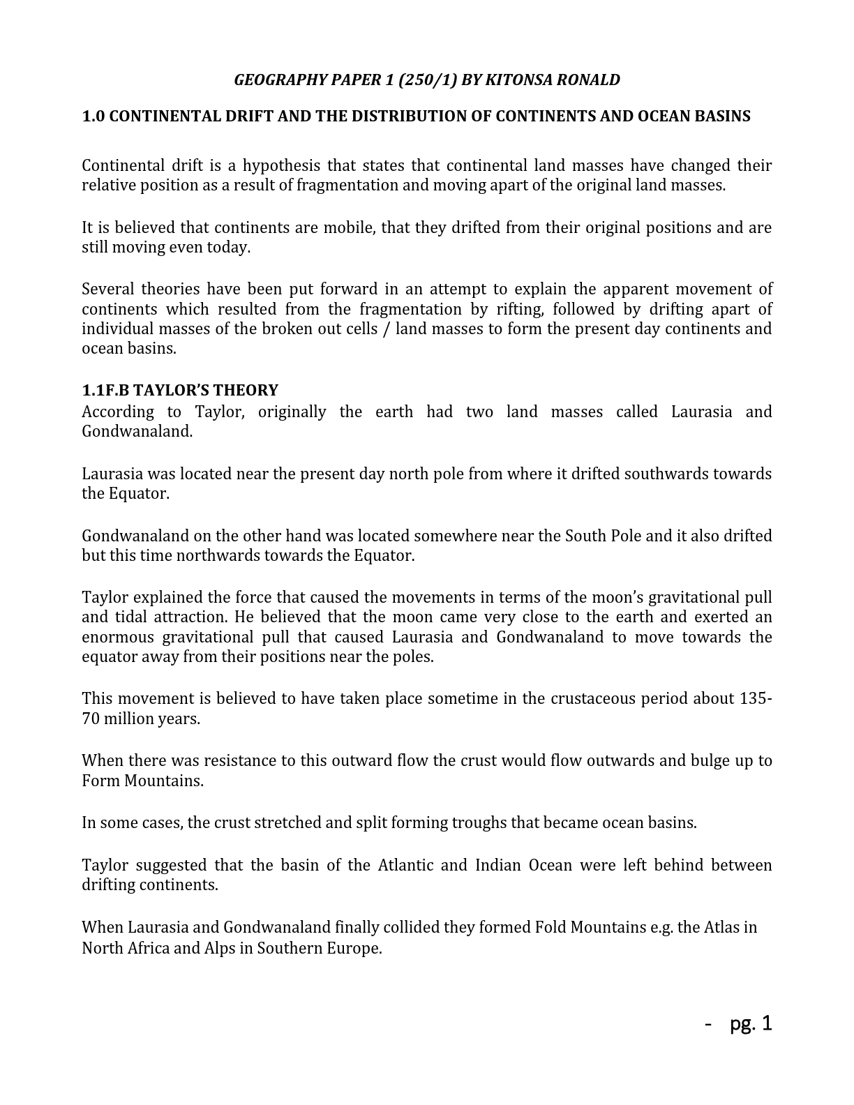 A LEVEL GEOGRAPHY PAPER 1 NOTES