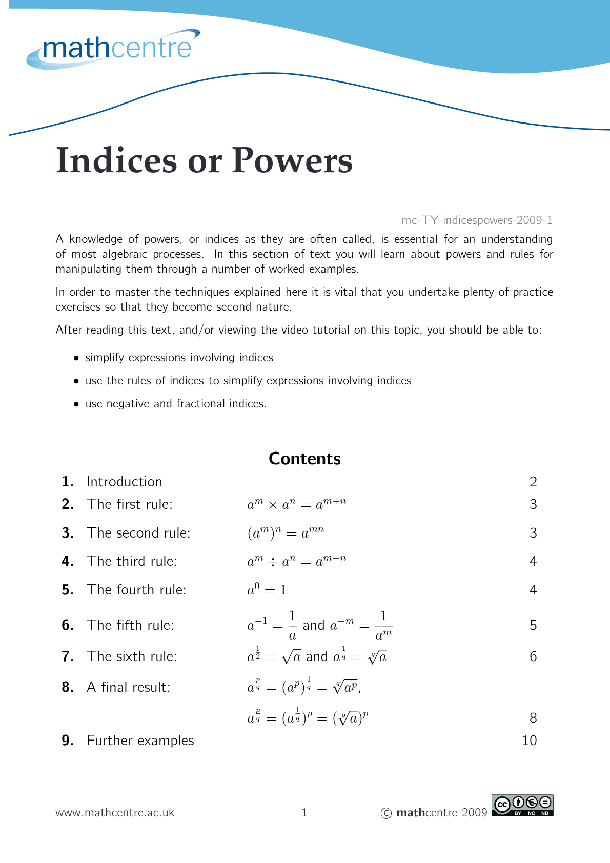 indices math A-level