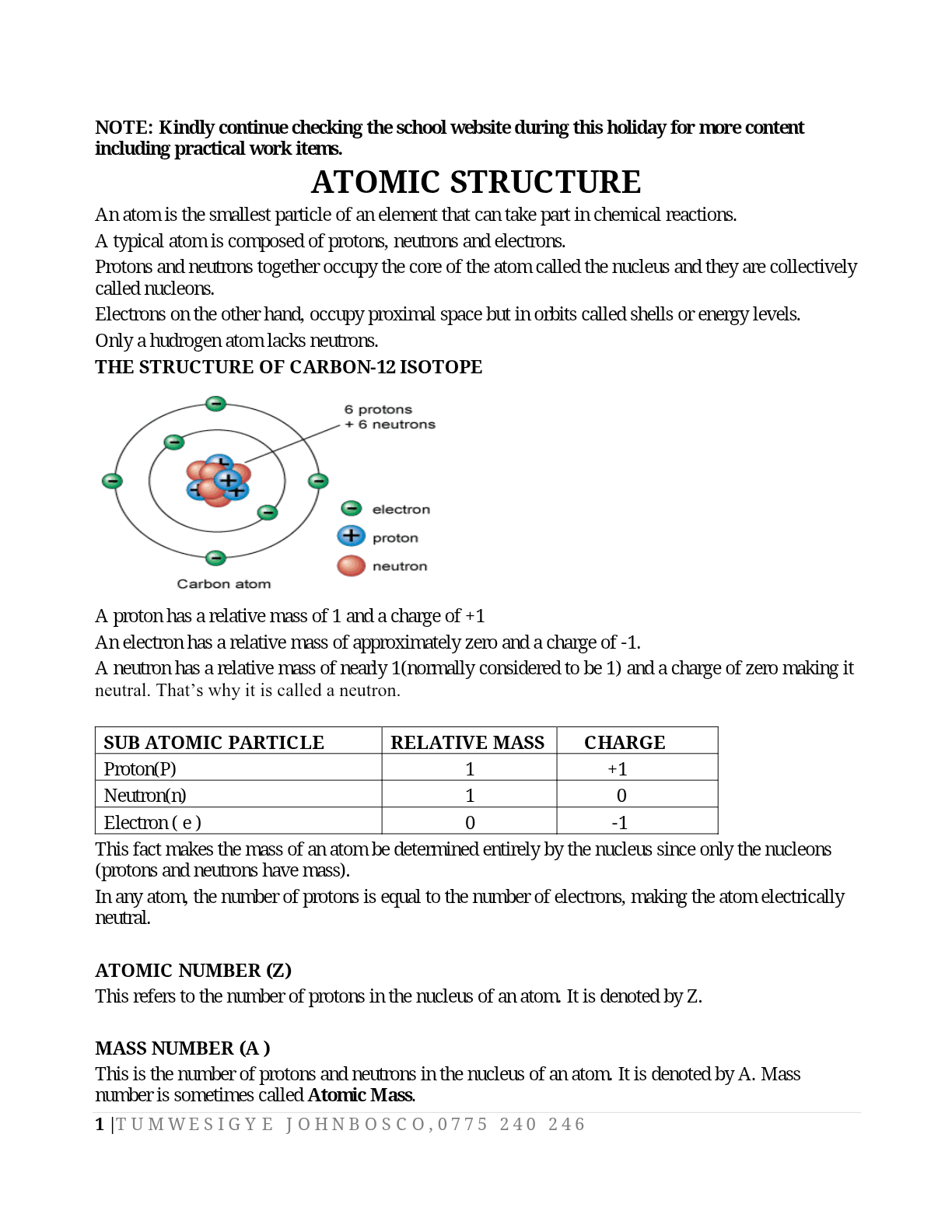 S.4 PERIODIC TABLE AND ATOMIC STRUCTURE