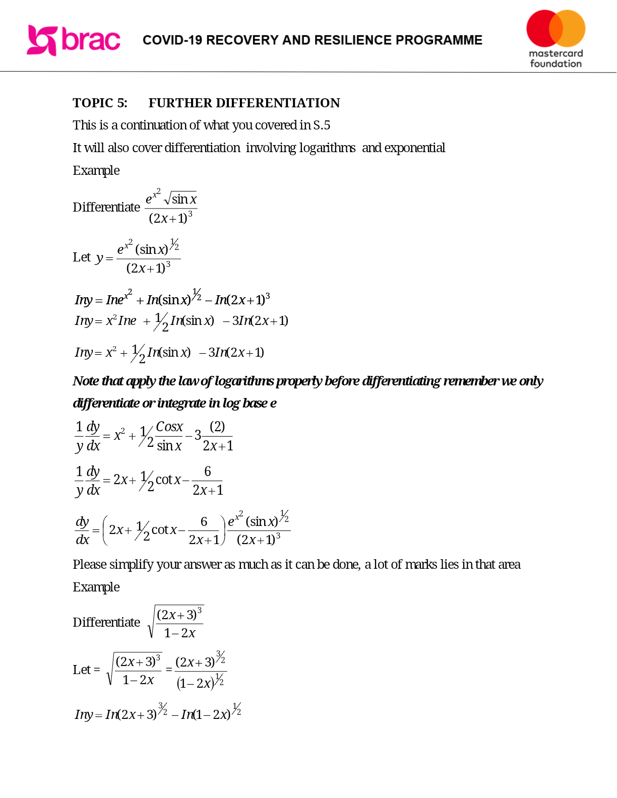 Further Differentiation