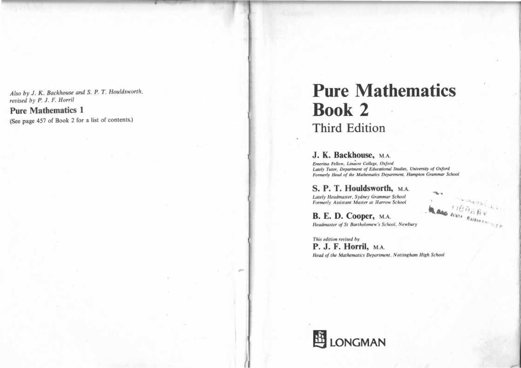 PURE MATHEMATICS 2 BY BACKHOUSE