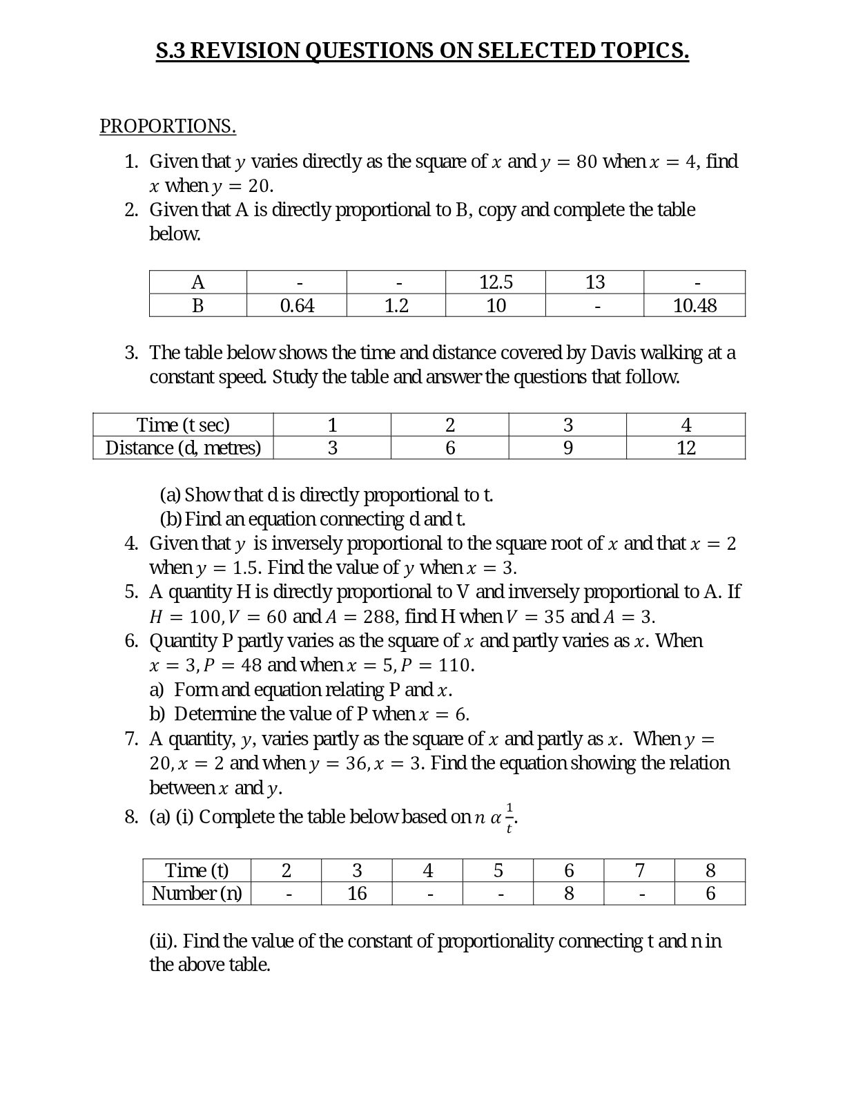 S.3 MATHEMATICS WORK