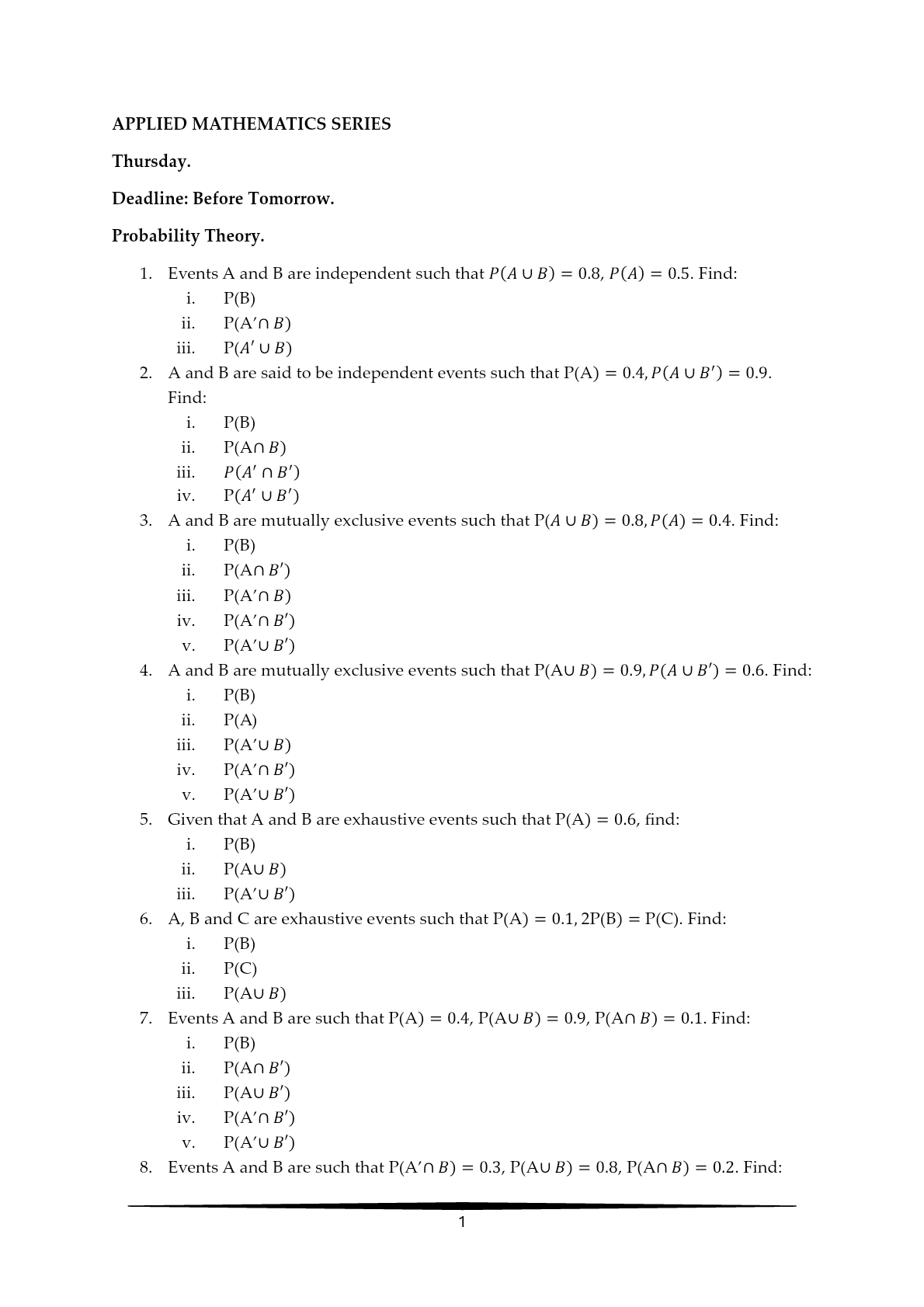 APPLIED MATHEMATICS SERIES