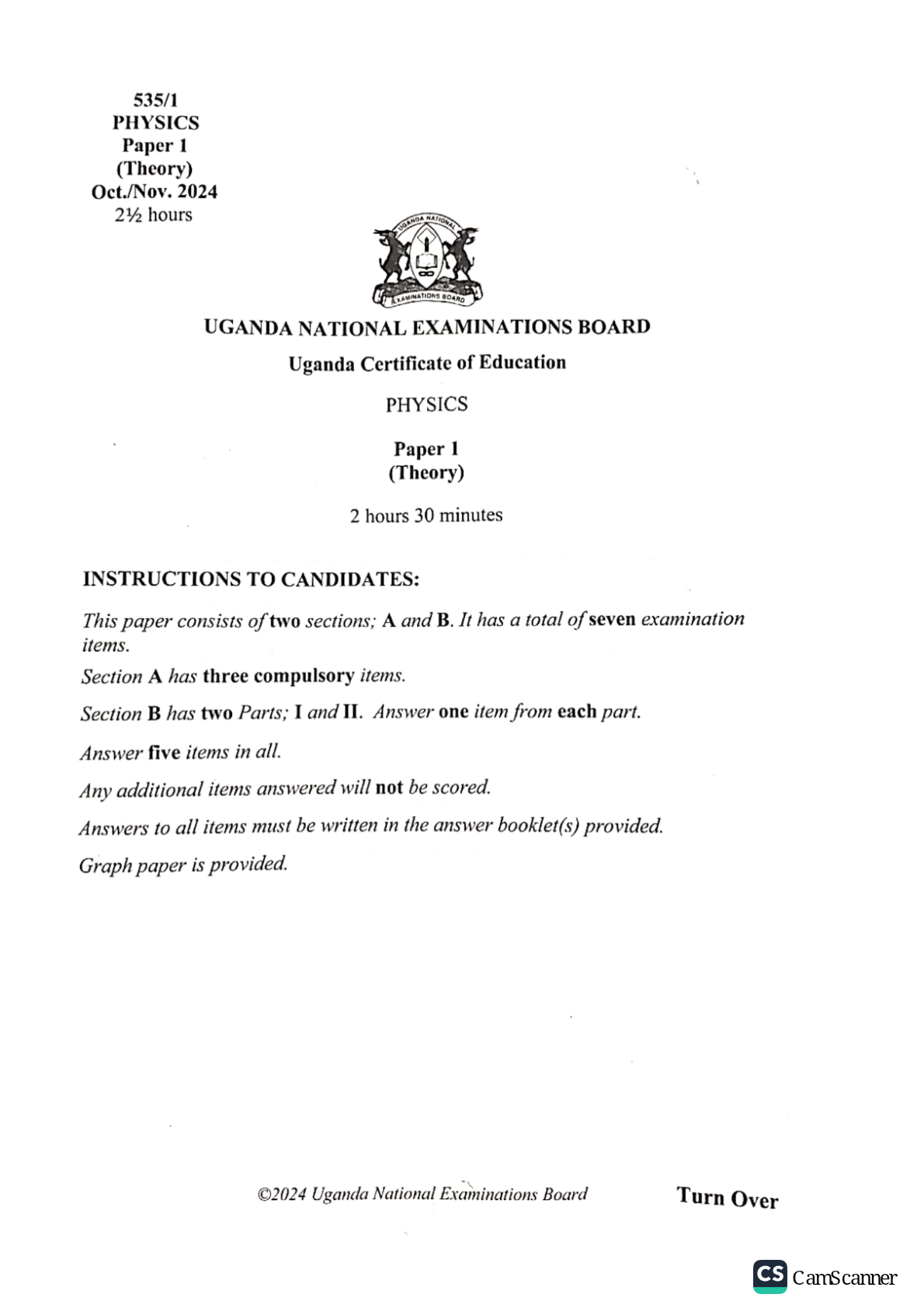 UCE PHYSICS PAPER1 2024