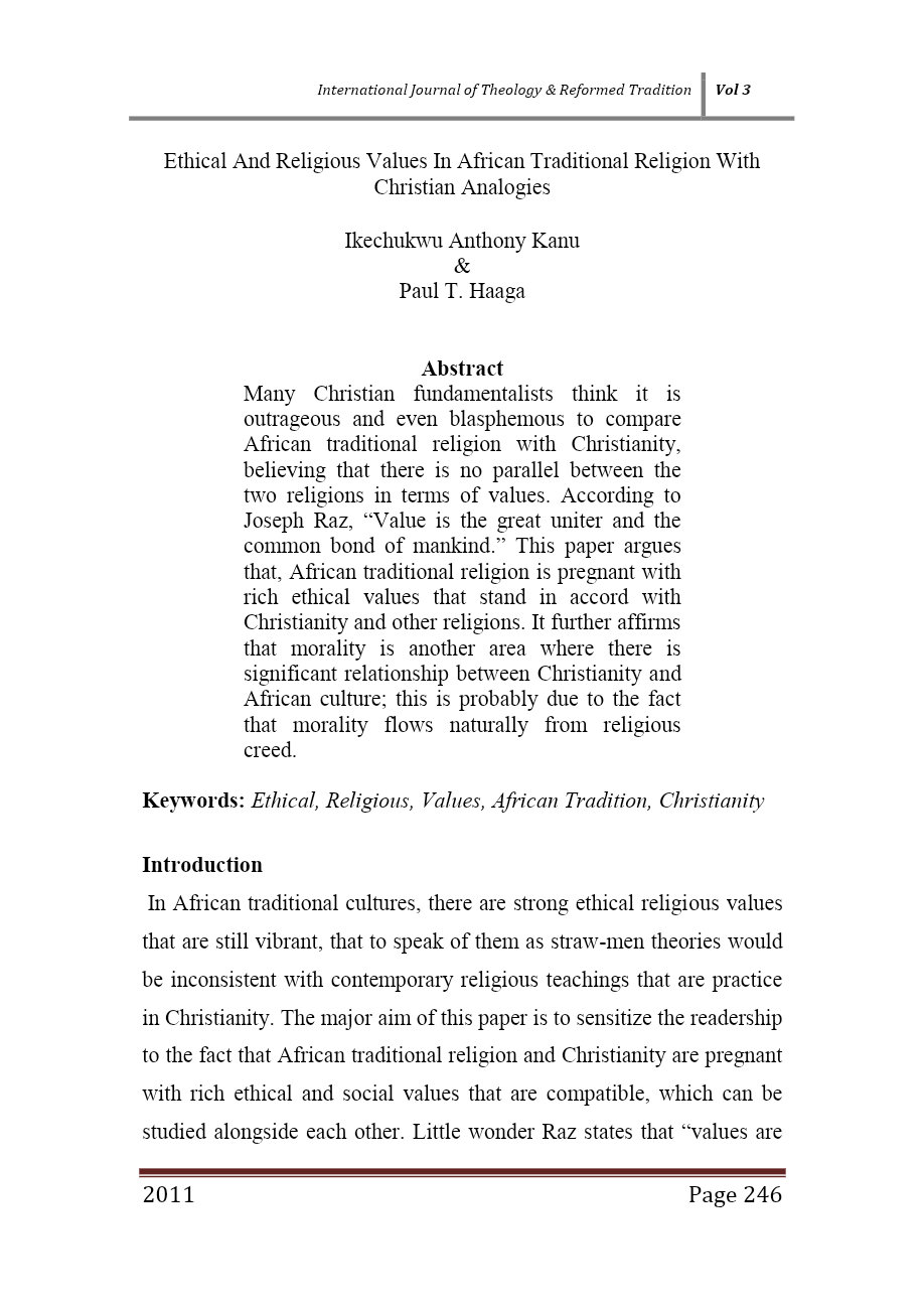 ATR ethical and religious values