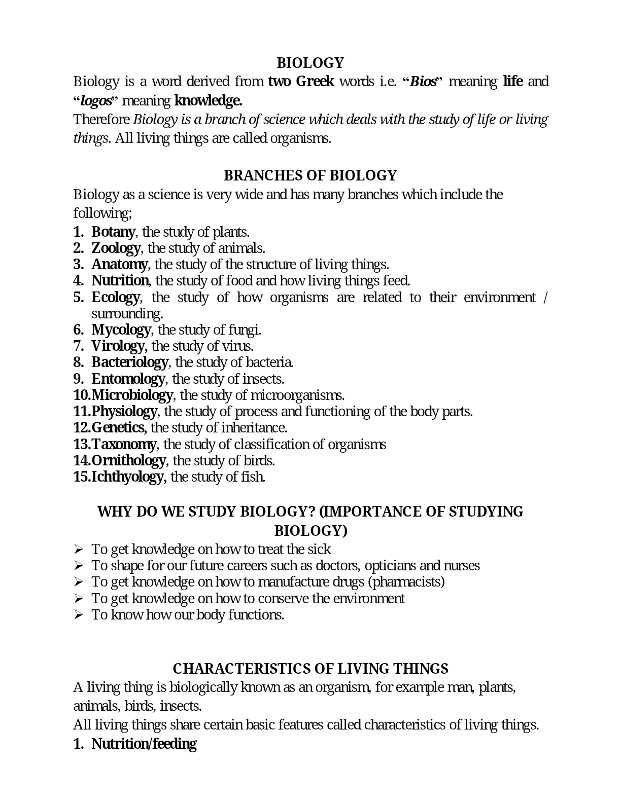 0 LEVEL BIOLOGY COMPLETE NOTES