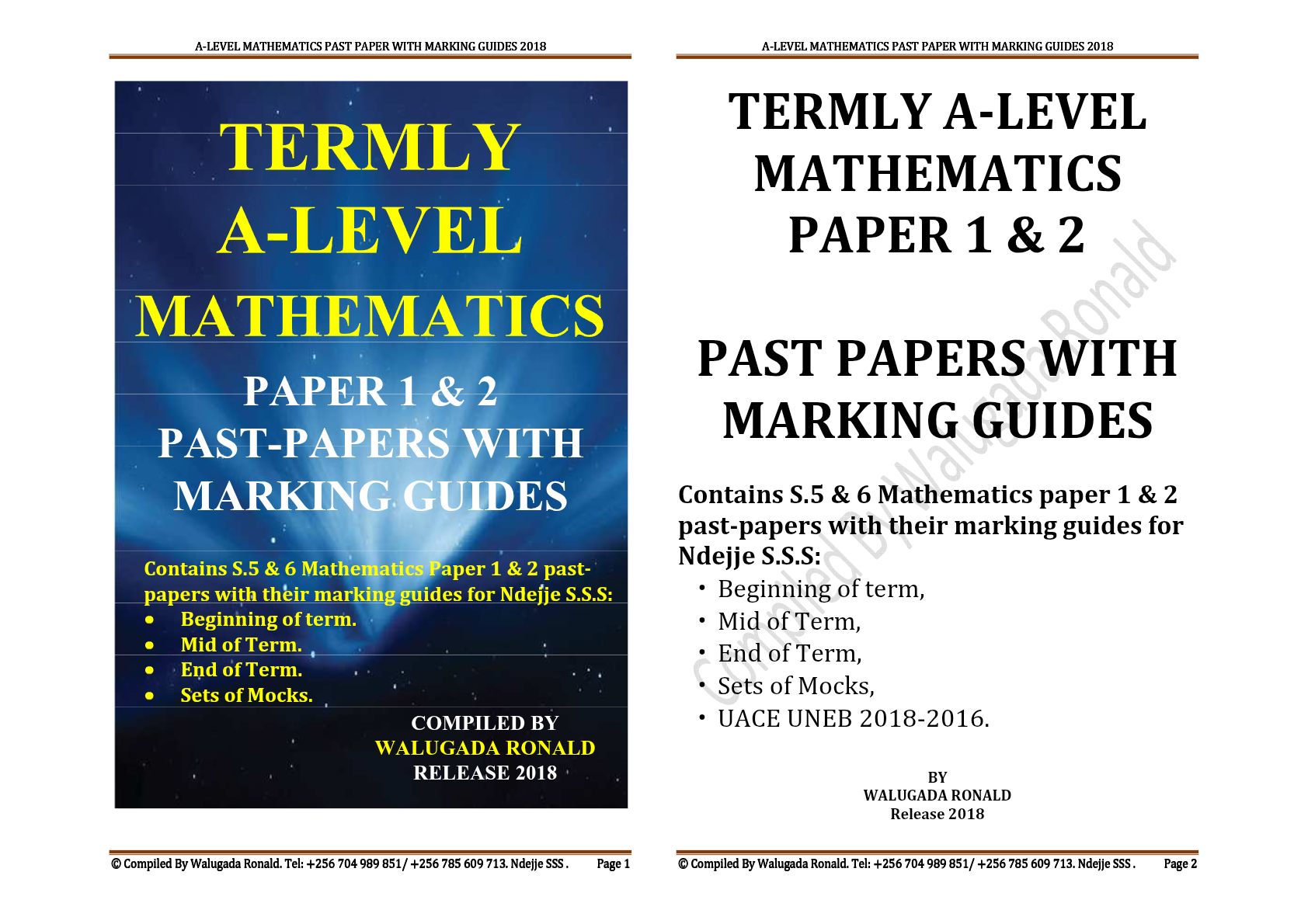 Ndejje SS A level past papers for Math 1&2